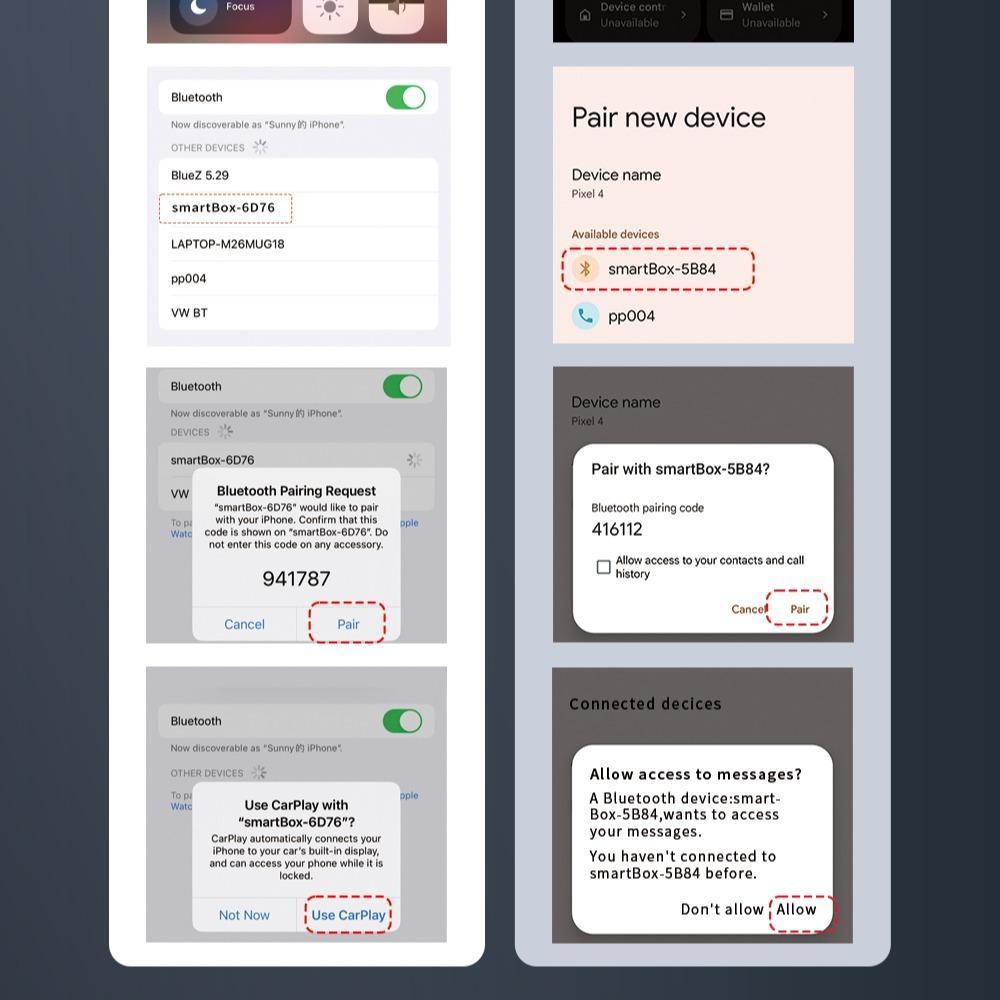 2 in 1 Car Adapter, Wired to Wireless Mini Box Plug & Play Adapter, Bluetooth-compatible WiFi Fast Auto Connect Smart Dongle for CarPlay Android Auto