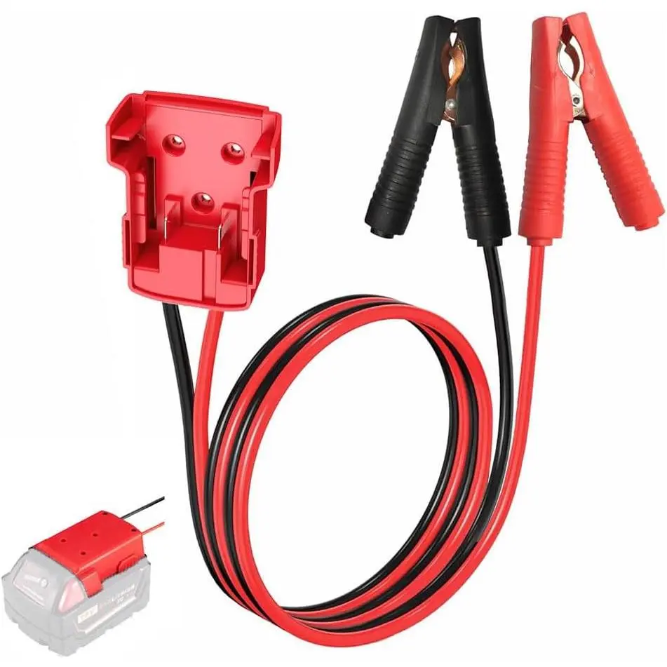 Jumper Cables with Adapter Compatible with Mil.Waukee M18 18V Battery Jumper Starter, Automotive Booster Cables 2ft 8AWG Cable Power Tool Line, Silicone Wire Temperature Resistance 392℉,lead,light,