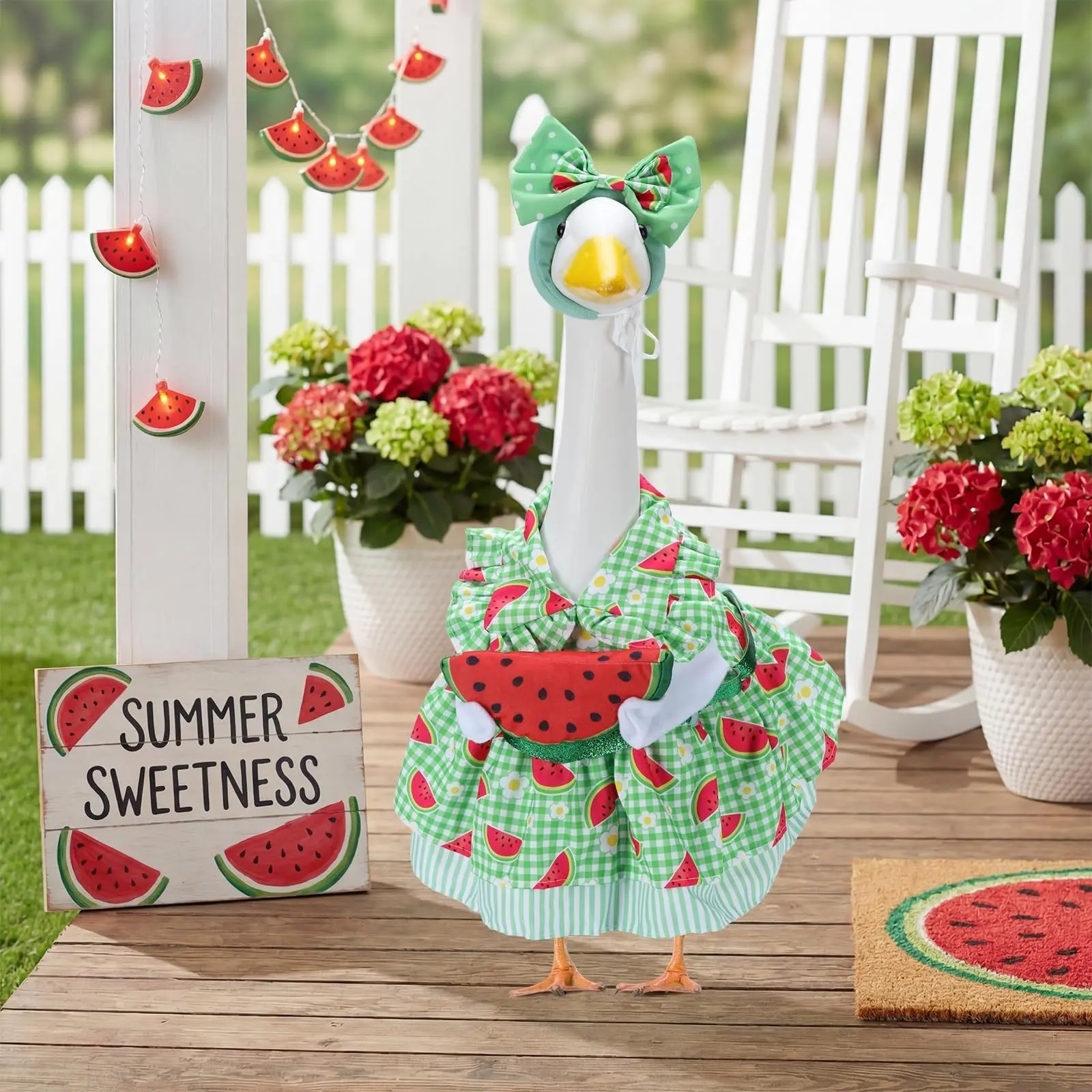 Summer Porch Goose for 23 Inch Lawn Statue, Decorative Watermelon Costume for Plastic/cement Statue, Duck Sculpture Clothes for Spring Decor