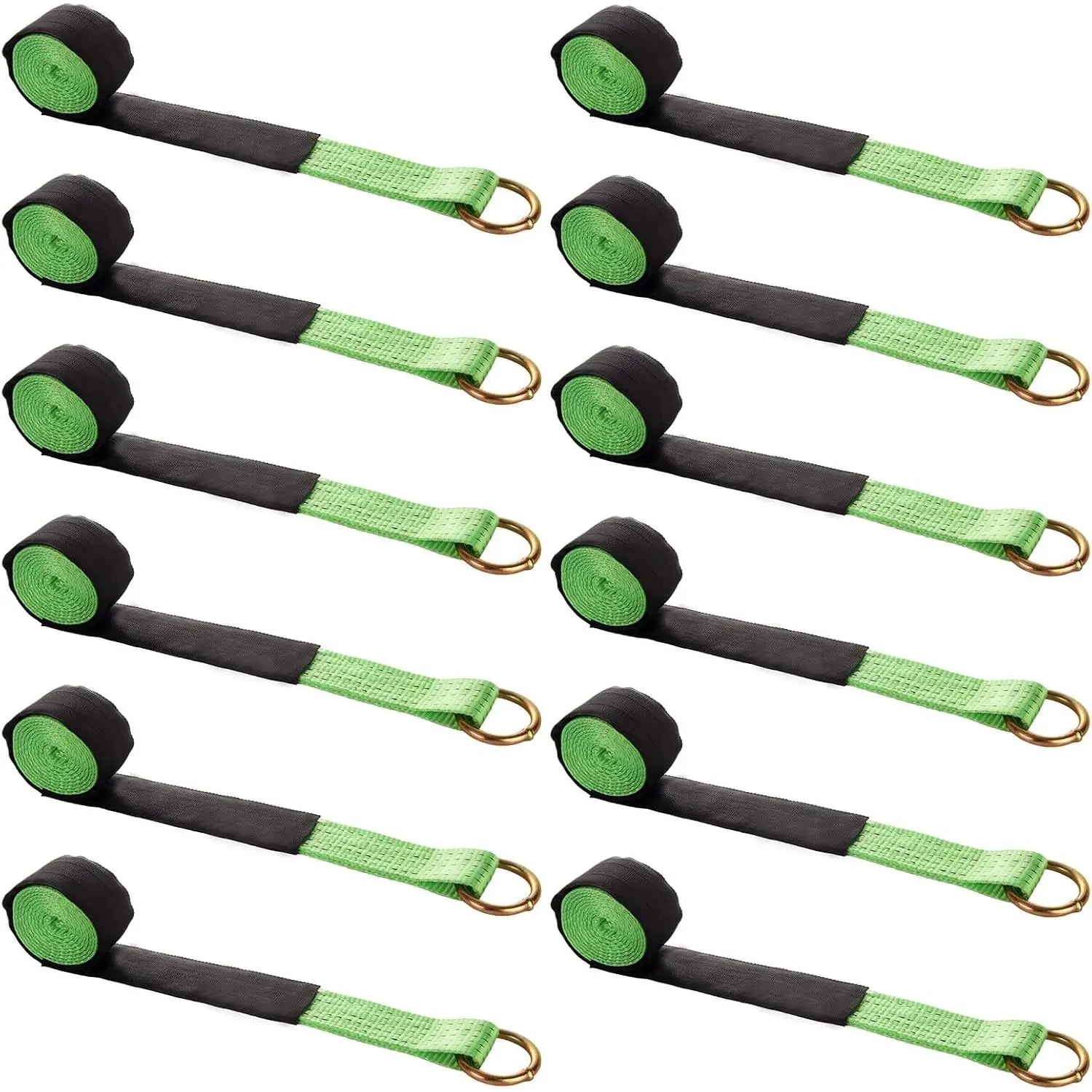 12Pack 2" x 8 Ft Lasso Straps with D Ring, D Ring Straps for Wheel Lift, Wrecker, Rollback, Tow (11, 000 Lbs,Green)
