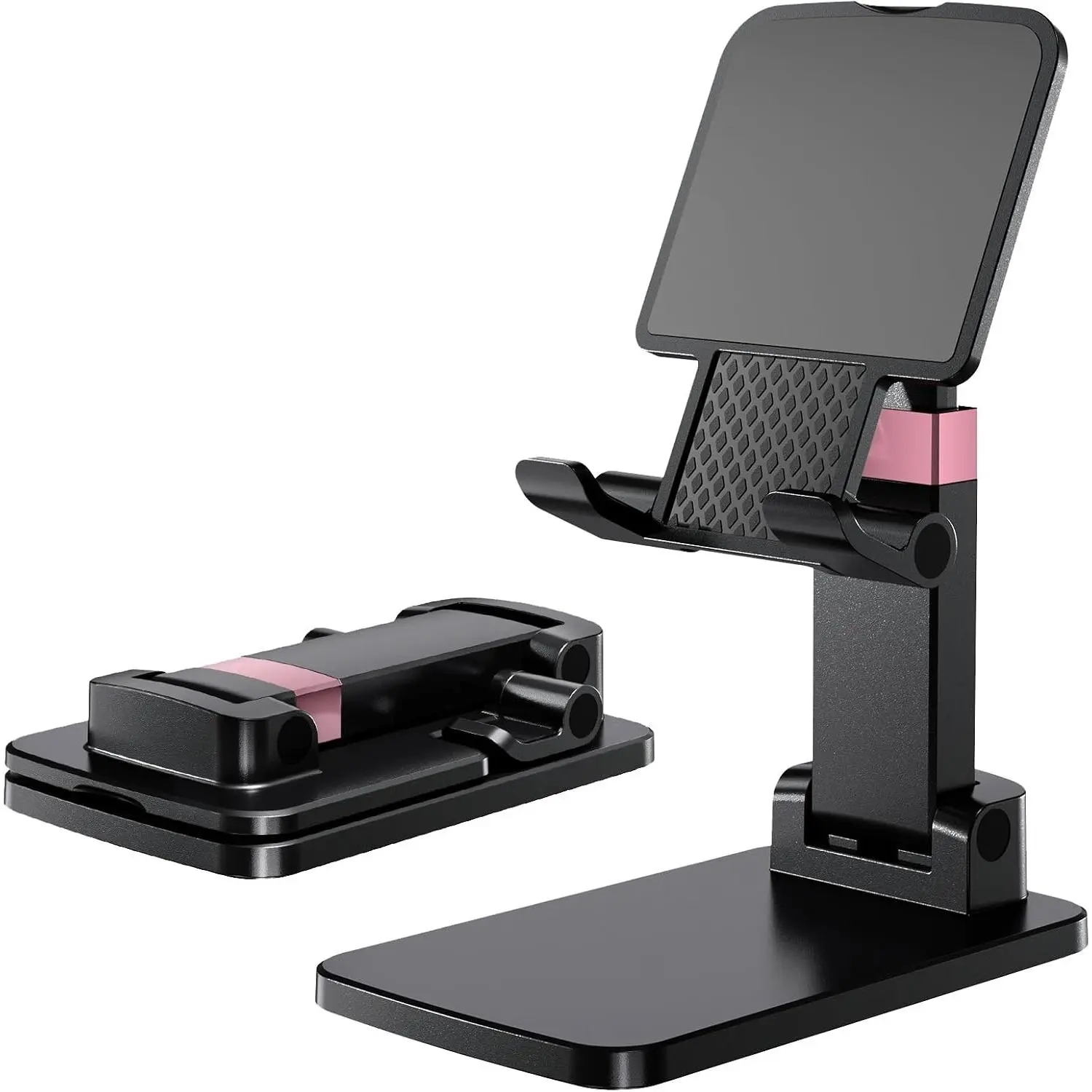 Phone Stand for Desk Cellphone Holder Height Angle Adjustable Stands, Anti-Slip Base, Compact Design for iPhone Android Devices,Black,1PackGift