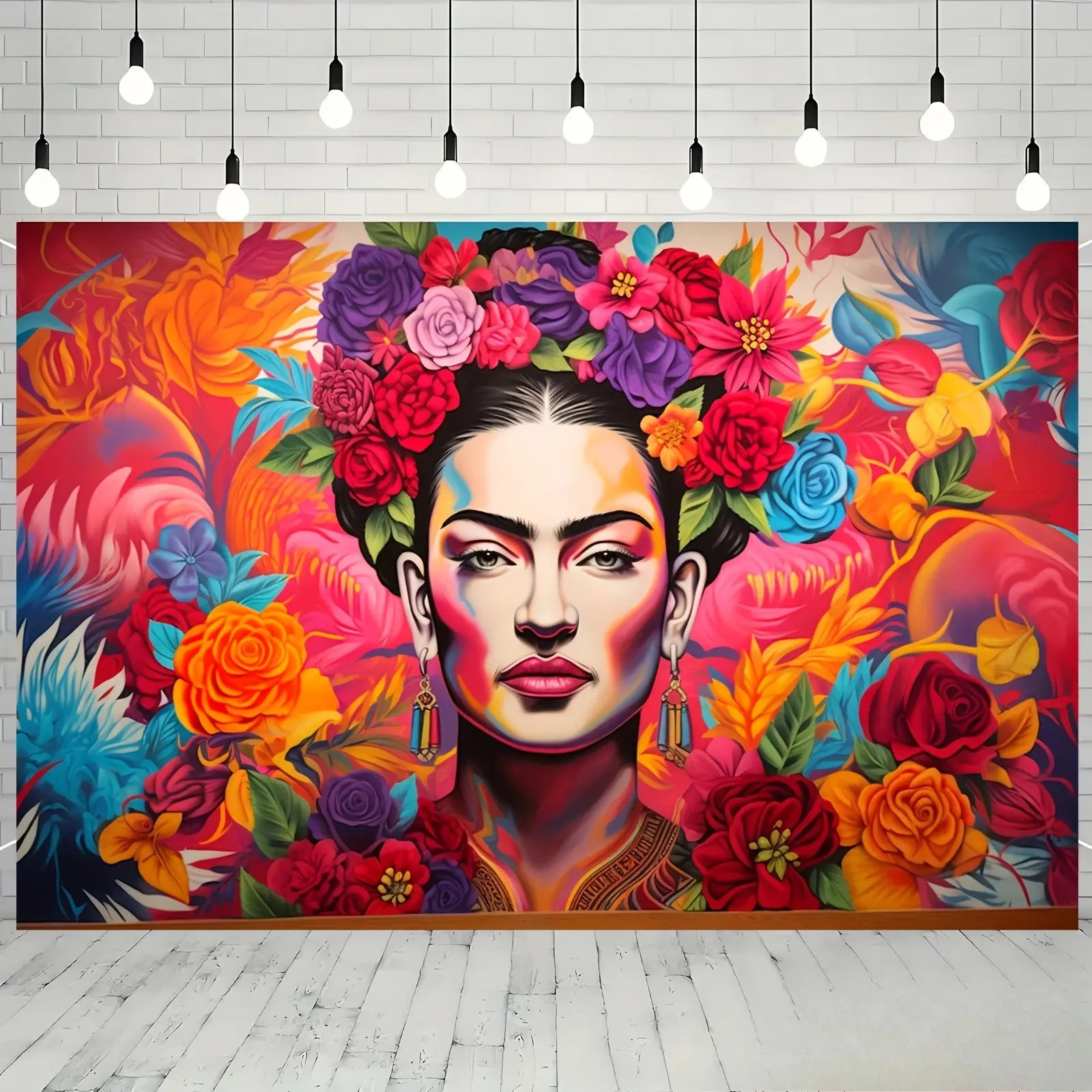 Mexican Graffiti Art Floral Print Synthetic Tapestry Wall Hanging, Playful Vibrant Backdrop Banner, Polyester Fiber Party Decor for Birthday Photography Studio Props