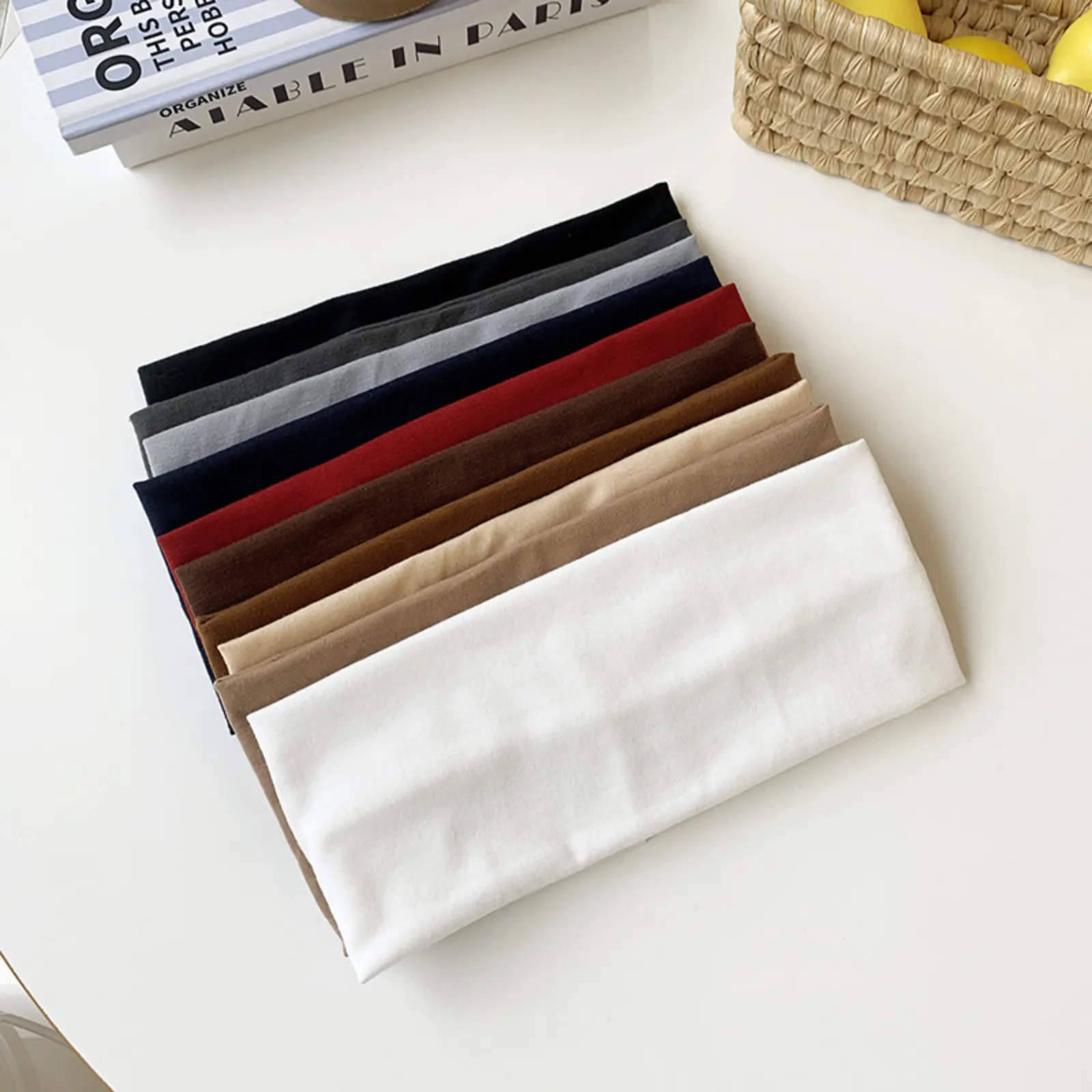 Women Solid Wide Soft Fabric Headband,  Minimalist Multi Color Yoga Sweat Hair Wrap, High Stretch Non Slip Daily Face Washing Hair Band, Breathable All Match Hair Accessory for Sports Makeup Casual Outfit