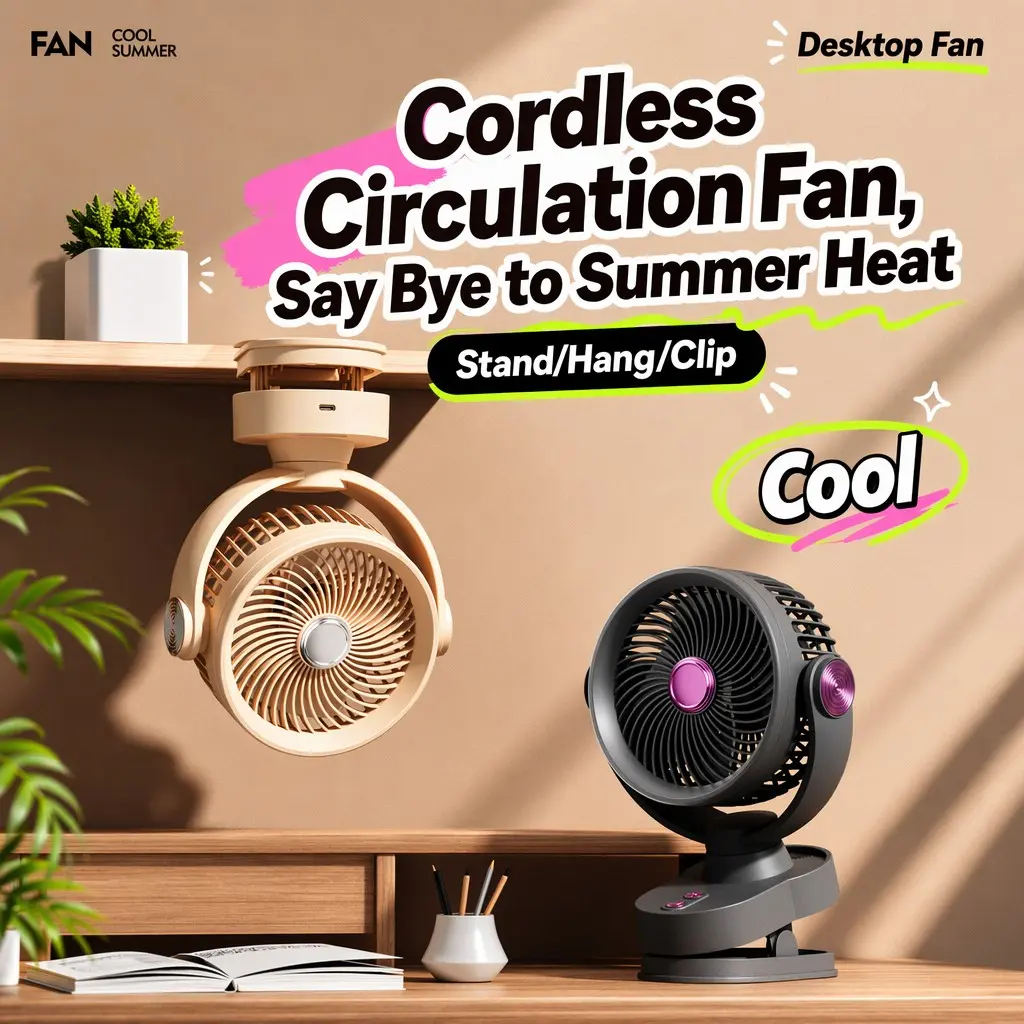 4000mah Brushless Motor Clip-On Charging Fan, with Adjustable Night Light and Auto-Pivot, Ideal for Dormitory and Home Desktop Use, USB Rechargeable Fan
