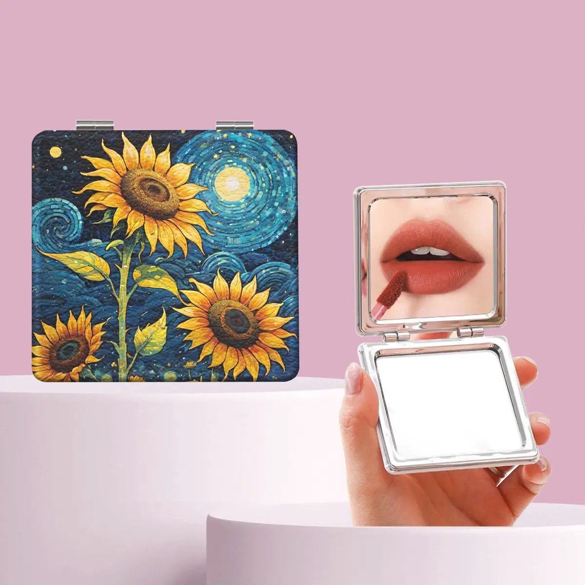 Van Gogh Sunflower Makeup Mirror, Foldable Mini Handheld Mirror, Perfect Gift for All Occasions, Ideal for Sisters, Friends, Girls