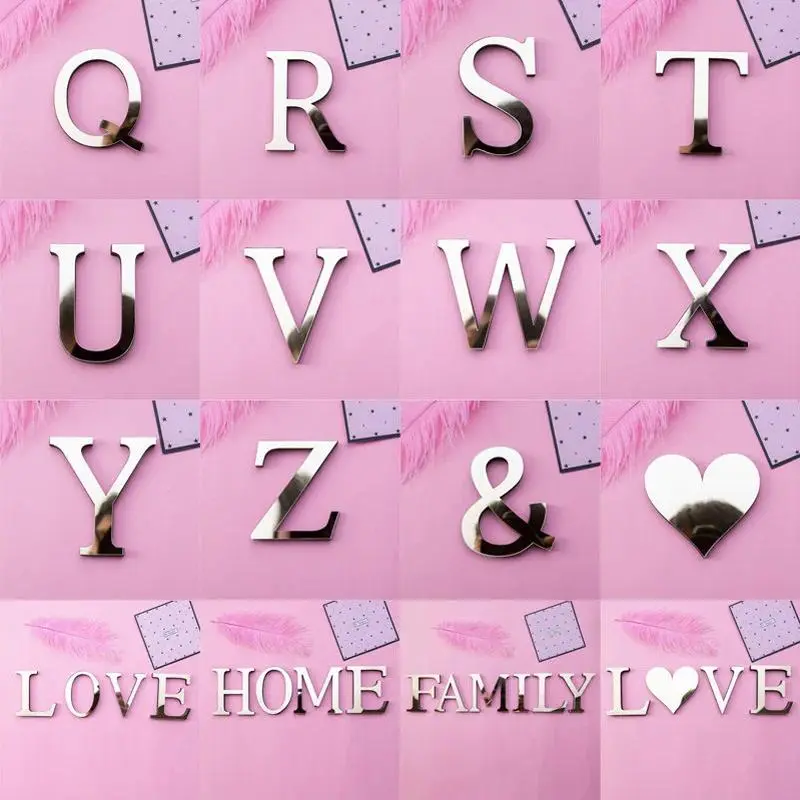 3D Acrylic Mirror Alphabet House Number Wall Stickers - Decorative Photo Room Decals for Wedding, Home Decoration