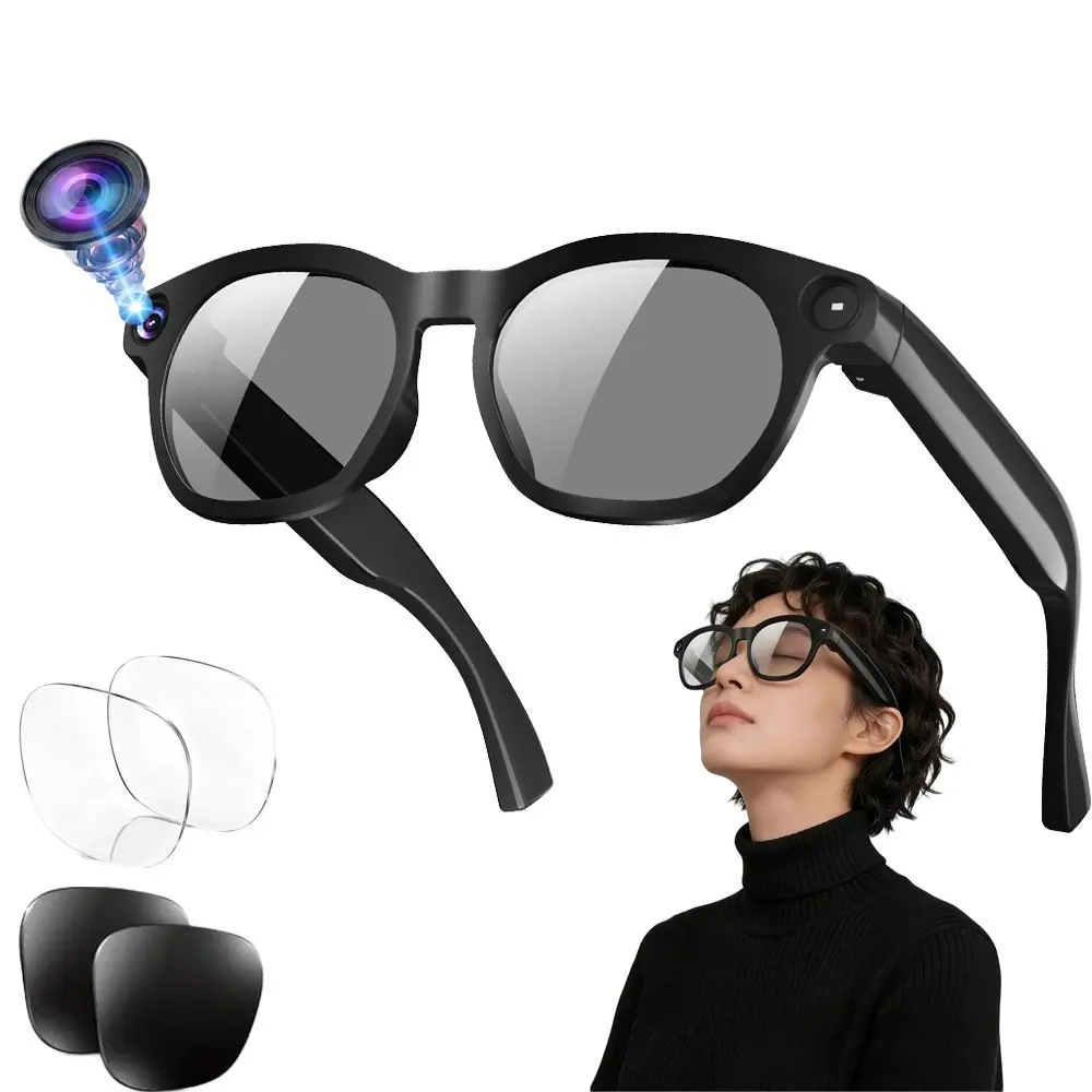 AI Translation Smart Glasses,8MP Camera Build-in,Hands-free Video Recording,4GB Memory Build-in,  Build-in Mic & Speakers, Bluetooth Calling,  AI Real Time Translation, WiFi Transfer, Type C Charging Support, 2 Lenses Total (Transparent +Black )