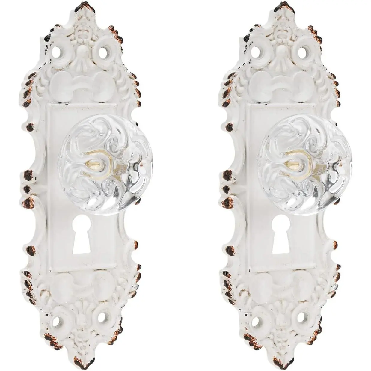 2 count  Cabinet Pull Drawer Knob, Distressed Closet Handle with Clear  Knob, Antique Door Knob with Mounting Screws for Cupboard, Kitchen Furniture - White