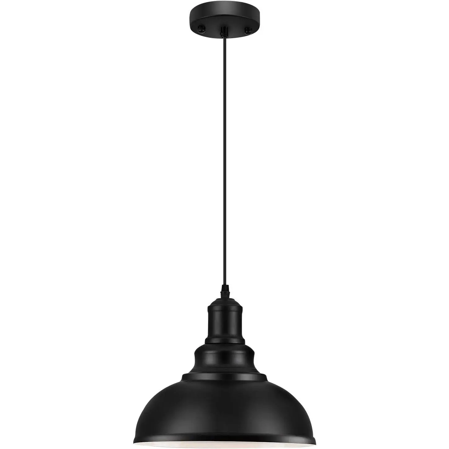 1-Pack Matte Iron Pendant Light - 11.4in Contemporary Vintage Industrial Black Metal Ceiling Lamp, E26 Base, Dimmer Compatible, 60in Adjustable Cord, Grounding Wire, Rustic Decor for Kitchen, Game Room, Dining Room