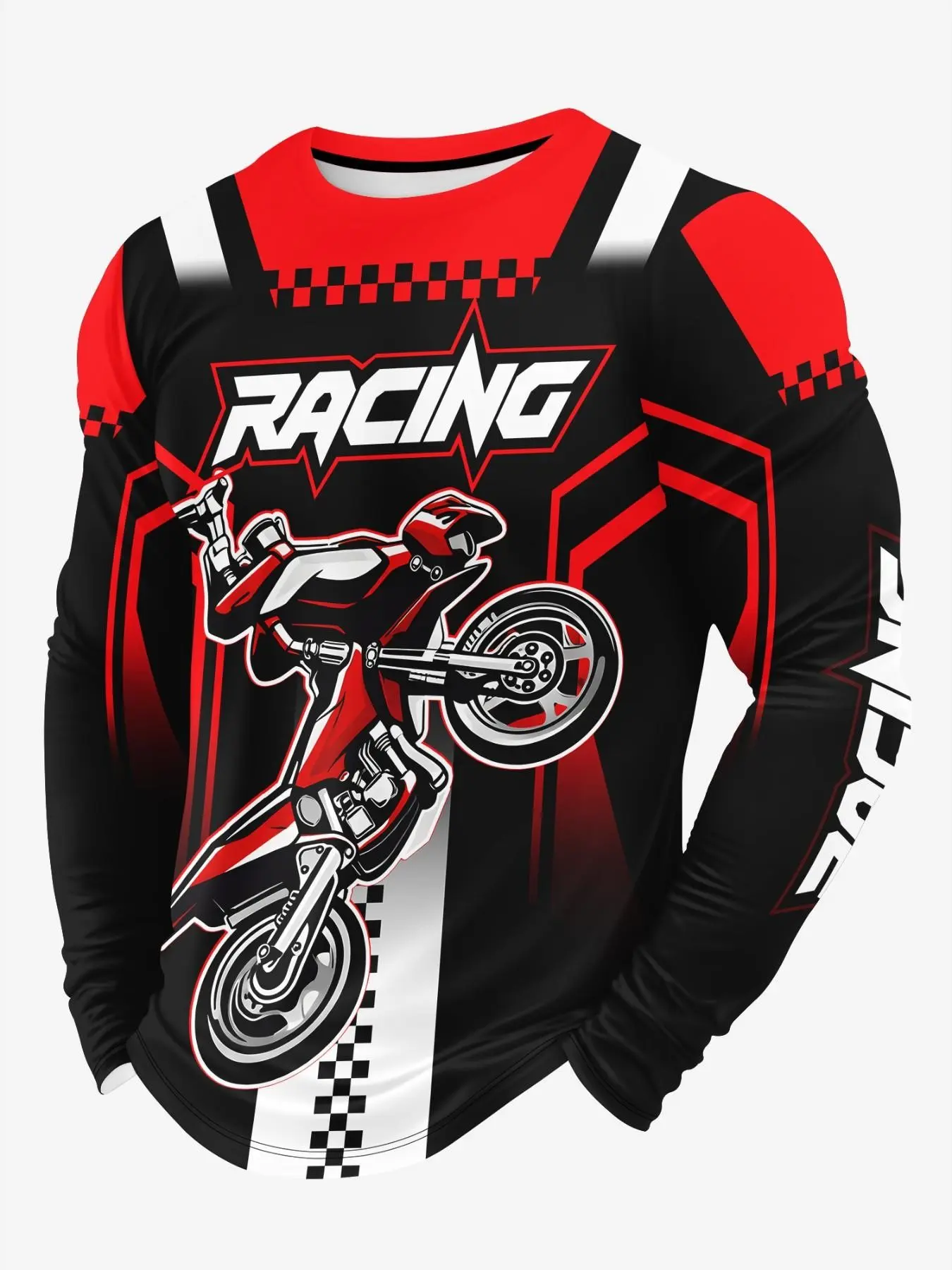 Blue Splatter Off-Road Quad Bike Activewear Sporty Athletic Long Sleeve Graphic T-Shirt, Racing Letter Graffiti Motorcycle Style Men's Top, Casual All-Season Wear