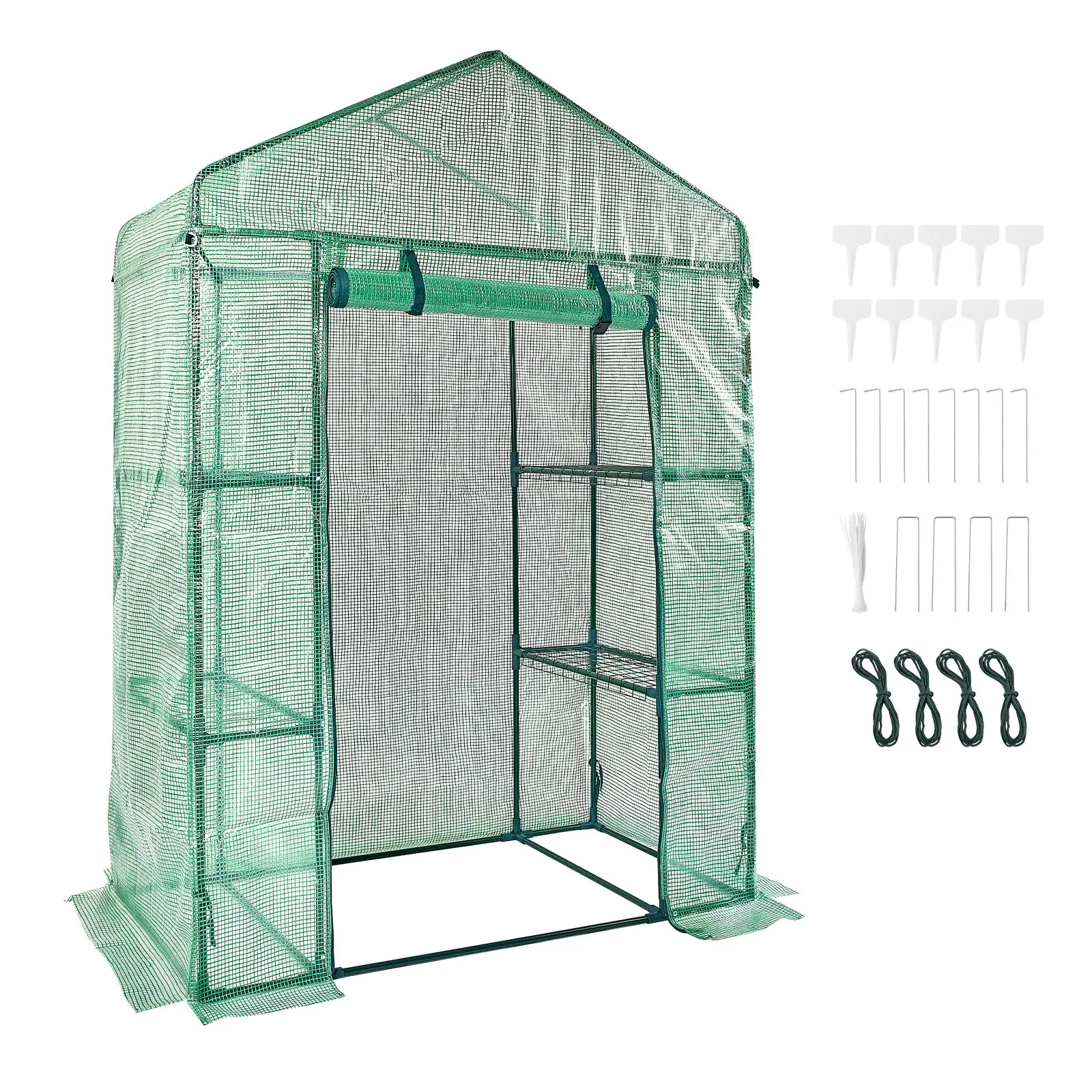 【DealsForYouDays】VEVOR Walk-in Green House, 4.6x 2.4x 6.7 ft, Greenhouse with Shelves, High Strength PE Cover with Doors, Windows and Steel Frame, Set Up in Minutes, for Planting and Storage