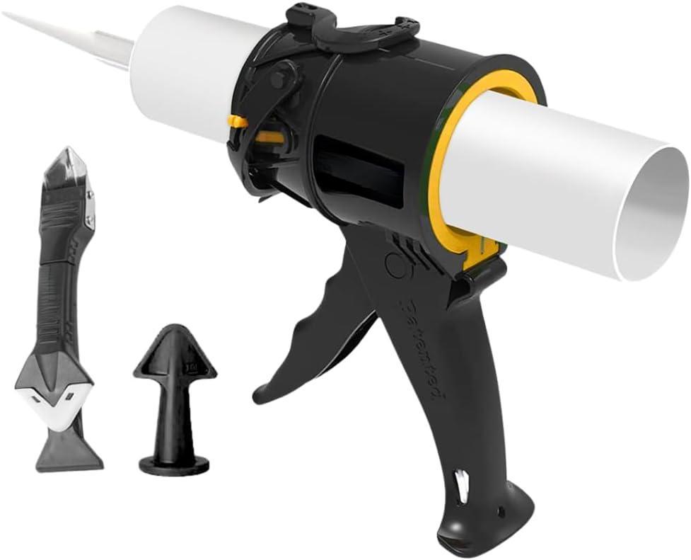 Caulking Gun Kit - Patent Design Anti Drip Mechanism 12:1 Thrust Ratio Portable Tool for Home Hardware Seal