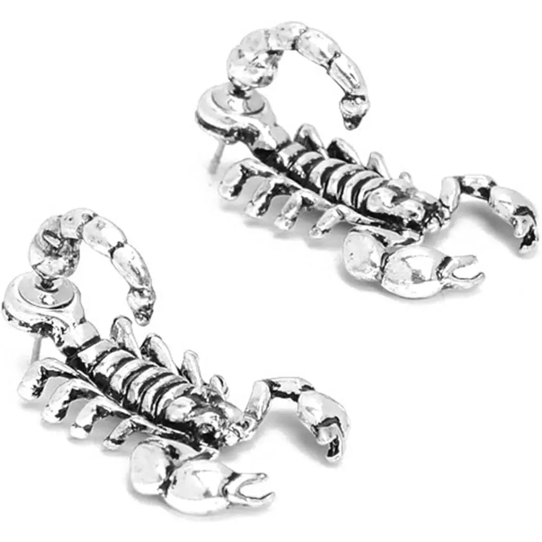 Punk Black Scorpion Stud Earrings, Double-Sided Modern Alloy Jewelry for Women & Men, Creative Halloween Fun Accessory, Scorpion Shape, Complimented Eyes, Halloween Aesthetic, Unisex