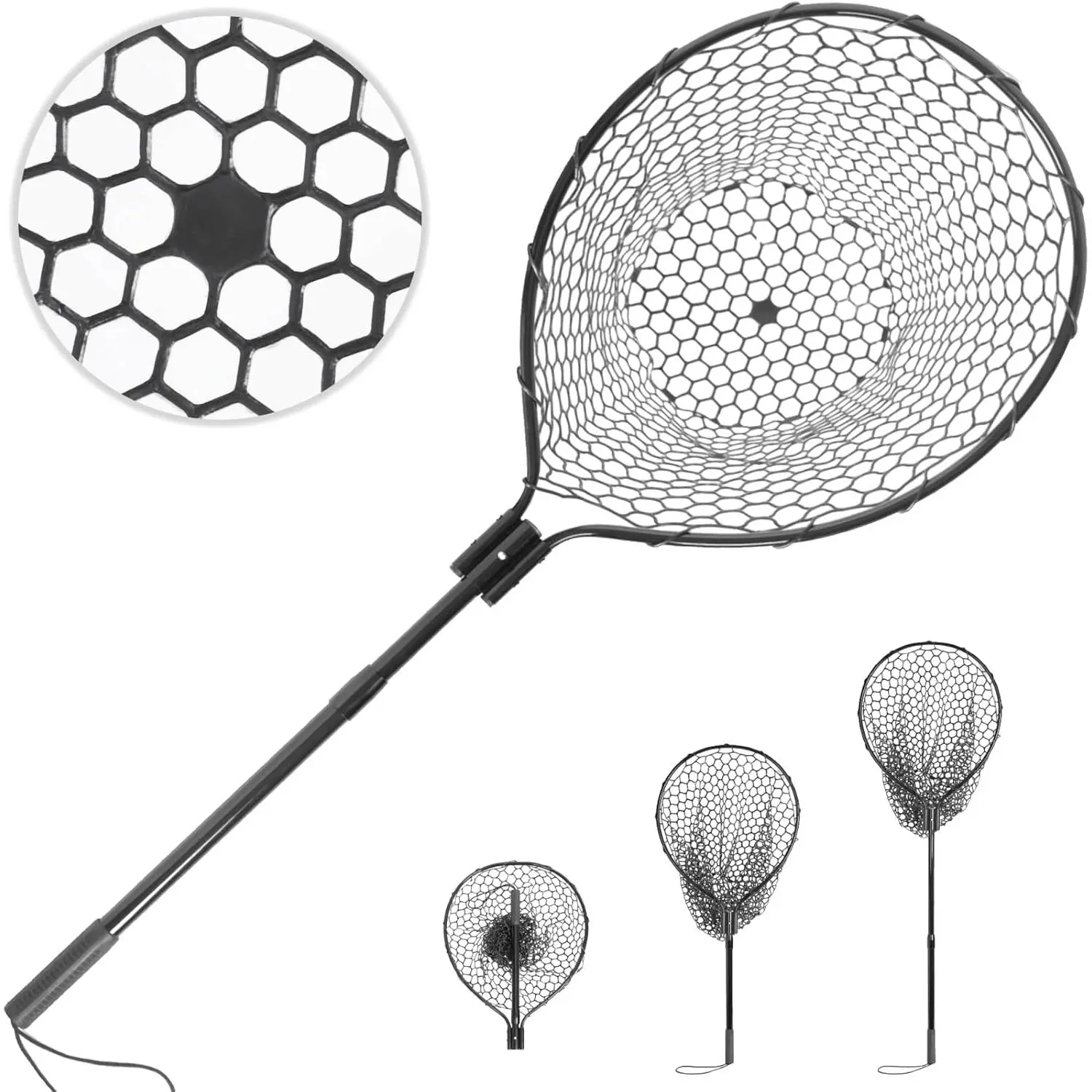 High Strength Large Landing Net - Rubber Fishing Net with Long Telescoping Handle & Soft Rubber Netting, Ideal for Boat, Pier, River Angling