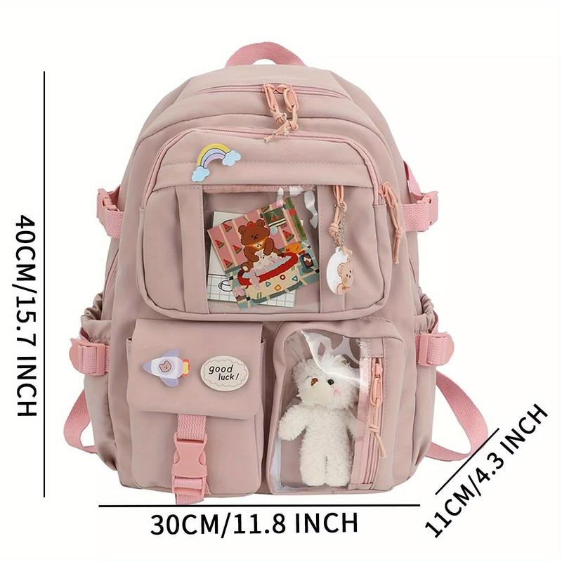 Kawaii backpack with pinned accessories plush pendant, cute aesthetic school backpack, women's large capacity laptop backpack