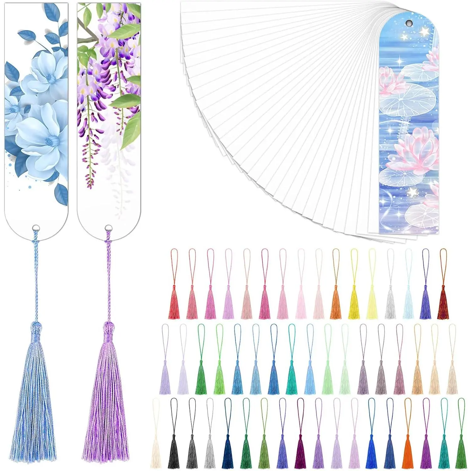 Sublimation Double Sided Bookmark Blanks - 50 count Metal Kit + 50 Colors Tassels, DIY Bookmarks for Book Lovers, Crafts, Reading Gifts