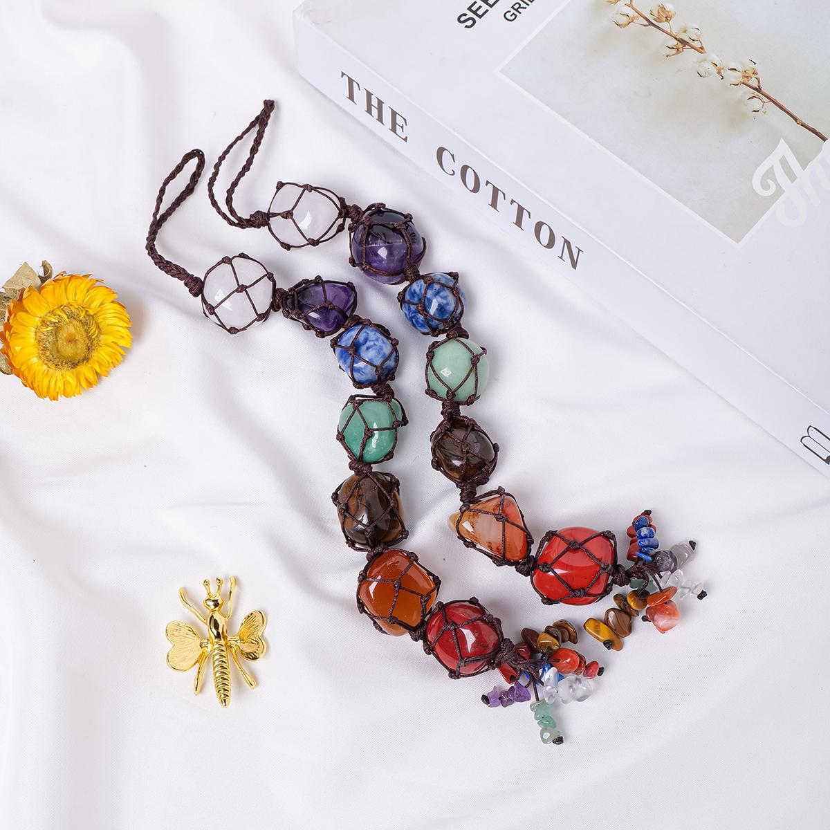 Natural Crystal Chakra Pendant, Chakra Healing Crystals, Tumbled Healing Stone for Car & Home Decor, Universal Design, Happiness Meaning, Ideal Gift