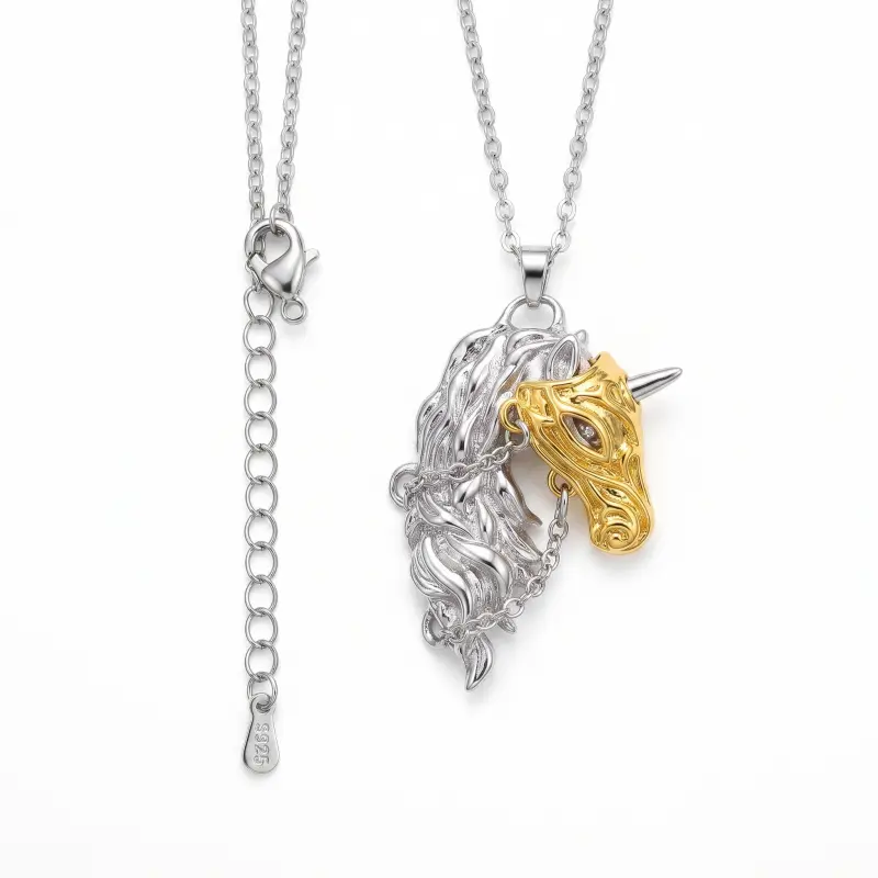 Gold‑Plated Mask Unicorn Horse Head Pendant Necklace, Punk Fashion Clavicle Chain Luxury Statement Neck Jewelry for Men Women