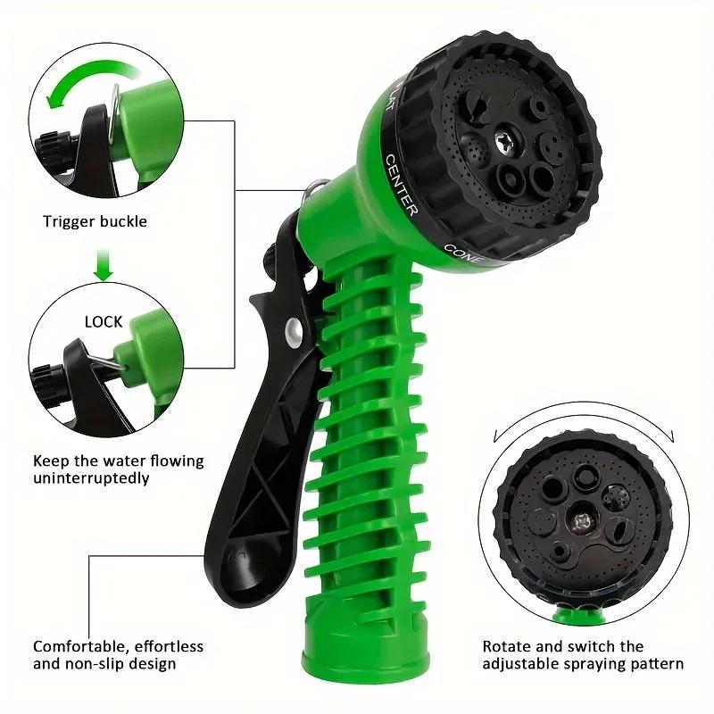 Water Gun All-In-One Garden Hose With 7 Spray Modes - Extendable, No Battery Needed