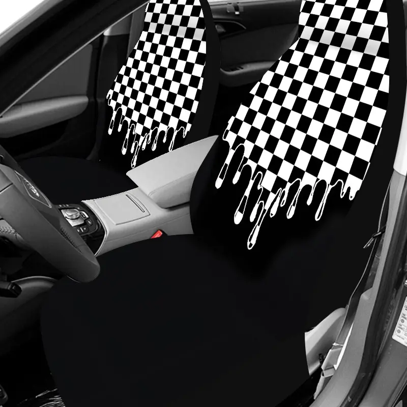 [Car Seat Covers Full Set] Universal Car Seat Covers for 5 Seats | Breathable Washable Car Seat Protector Checkerboard Drip Pattern Car Seat Sun Cover Car Seat Covers Front Seats 2 Pieces Stylish Auto Interior Decoration