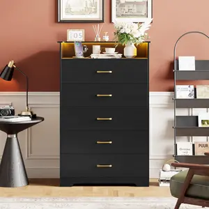 Modern 5/6/7/8 Drawer Dresser with Charging Station and LED Lights Smart App Control Storage Cabinet Bedroom Chest of Drawers Large Vanity Table TV Stand Console Display Organizer for Living Room Closet Anti-Tipping