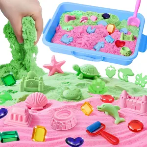 Ocean Sensory Bin, Play Set with 2 Color Moldable Sensory Sand, Magic Sand Art Kit with Sandbox, Sensory Beach Toys for Toddlers Kids, Christmas Birthday Gift for Boys Girls Age 3-8fidget toys