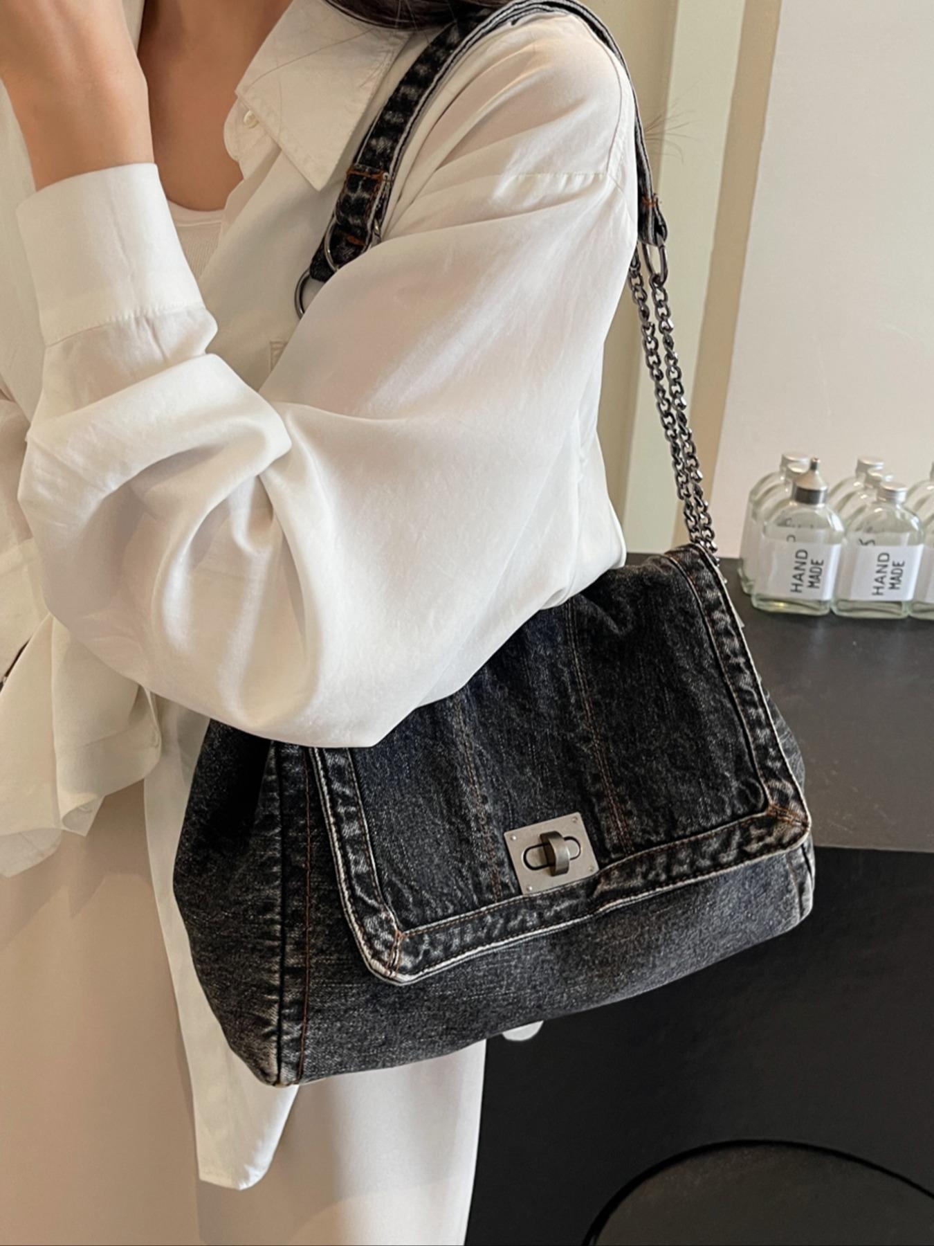 2026 Denim Bag Chain Shoulder Bag Women's Fashion Commuting Work Underarm Bag Vintage Texture Travel Handbag