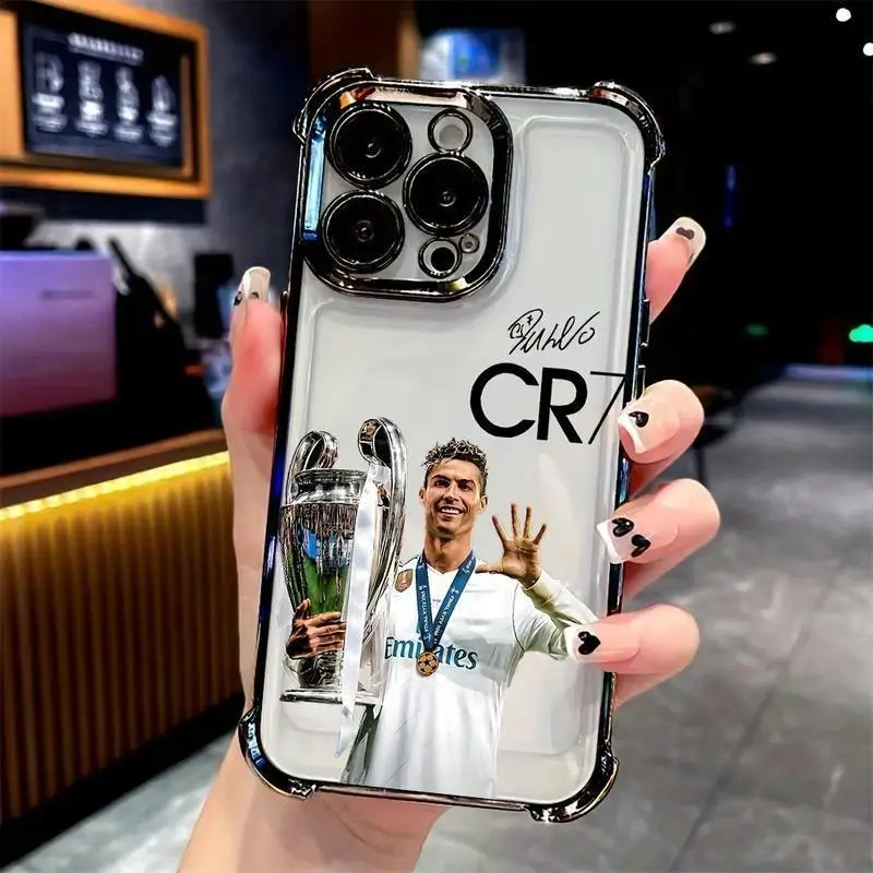SU! Football Star Golden Ball C-CR7 Phone Case For iPhone 17 Promax 17Air 16 Plus 15 14 13 12 11 Pro & Samsung Galaxy S26 Ultra S25 S24 S23 FE Plus EDGE Anti-Drop Anti-Fall Transparent Shockproof TPU Smartphone Back Cover, Protection, Accessories, Anti-Dr