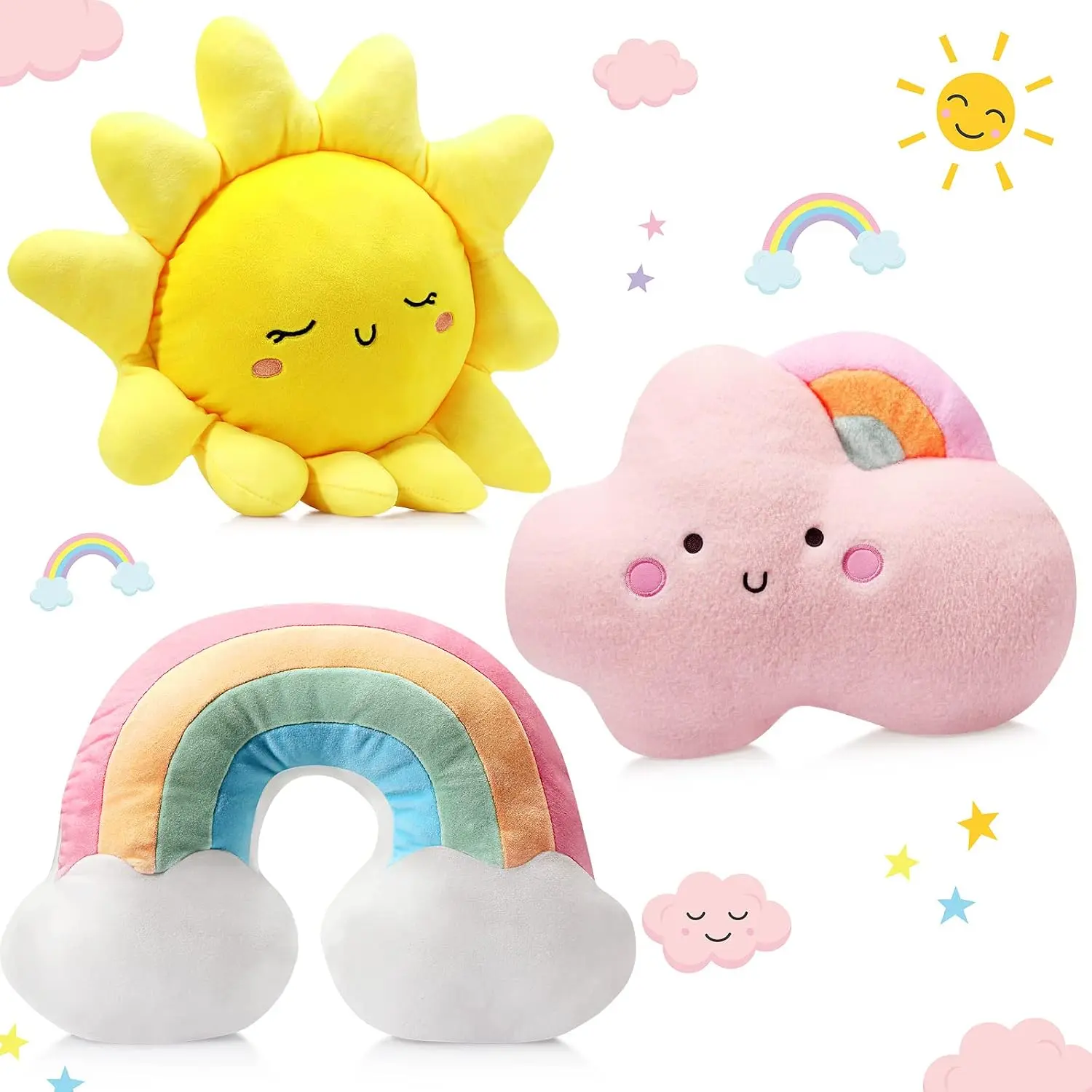 Set of 3 Kid Moon Star Cloud Cushion Soft Plush Pillow Nursery Stuffed Throw Cushion Children Cute Pillow for Baby Room Reading Nook Decorations Gifts(Cute Style)