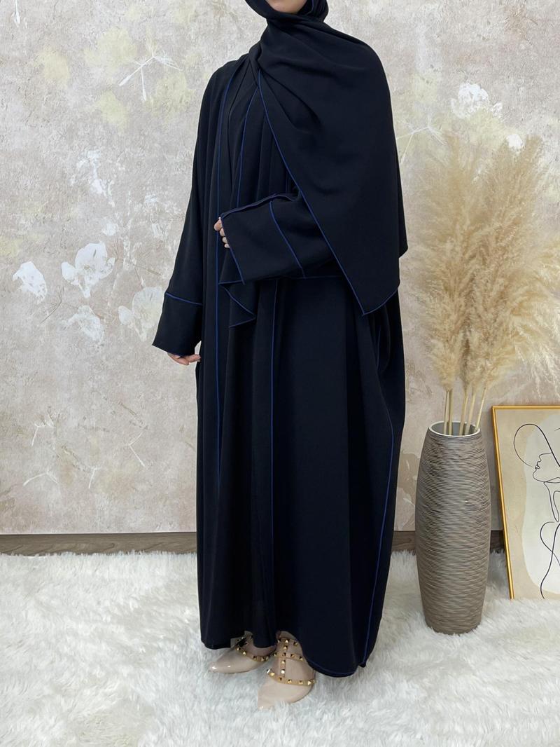 Arabic Clothing-Solid Contrast Binding Belted Abaya With Hijab Without Inner Dress, Modest Batwing Sleeve Open Front Abaya, Summer Outfits 2024, Women's Islamic Clothing for Spring & Fall, Dressy Abayas Arabic Clothing-Solid Contrast Binding Belted Abaya With Hijab Without Inner Dress, Modest Batwing Sleeve Open Front Abaya, Summer Outfits 2024, Women's Islamic Clothing for Spring & Fall, Dressy Abayas