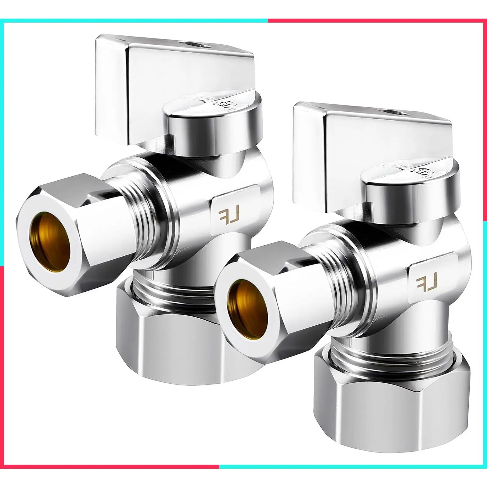 2 PCS 5/8" OD x 3/8" OD Compression Angle Stop Valve Shut Off - Premium Brass 1/2" Nominal Compression Quarter Turn Water Valve