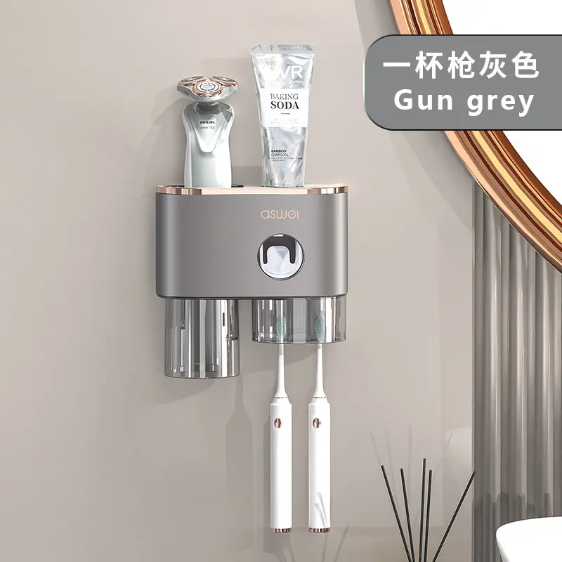 Stainless steel toothbrush holder, toothbrush and mouthwash cup, toothbrush wall-mounted, no-drill wall rack, toothbrush holder