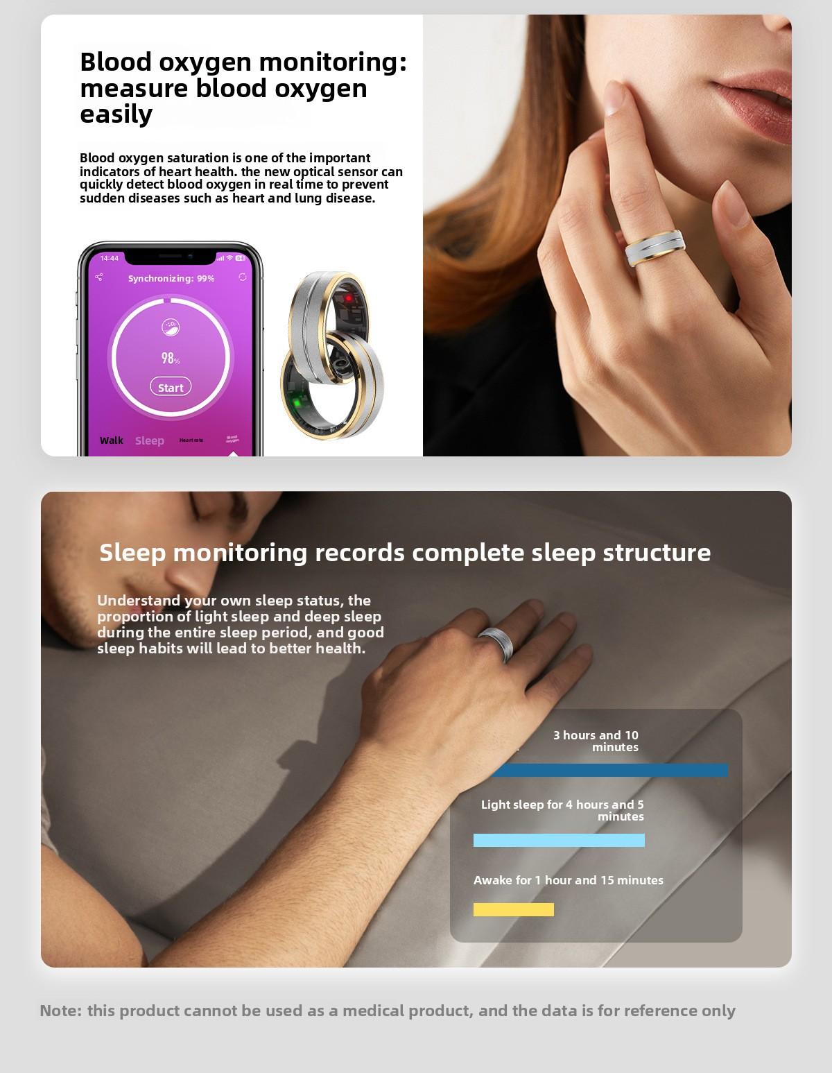 Smart Ring SR01 Fitness Tracker Health Monitor Sleep Blood Oxygen Heart Rate Bluetooth Multi-function Activity Tracker for Sports and Daily Use