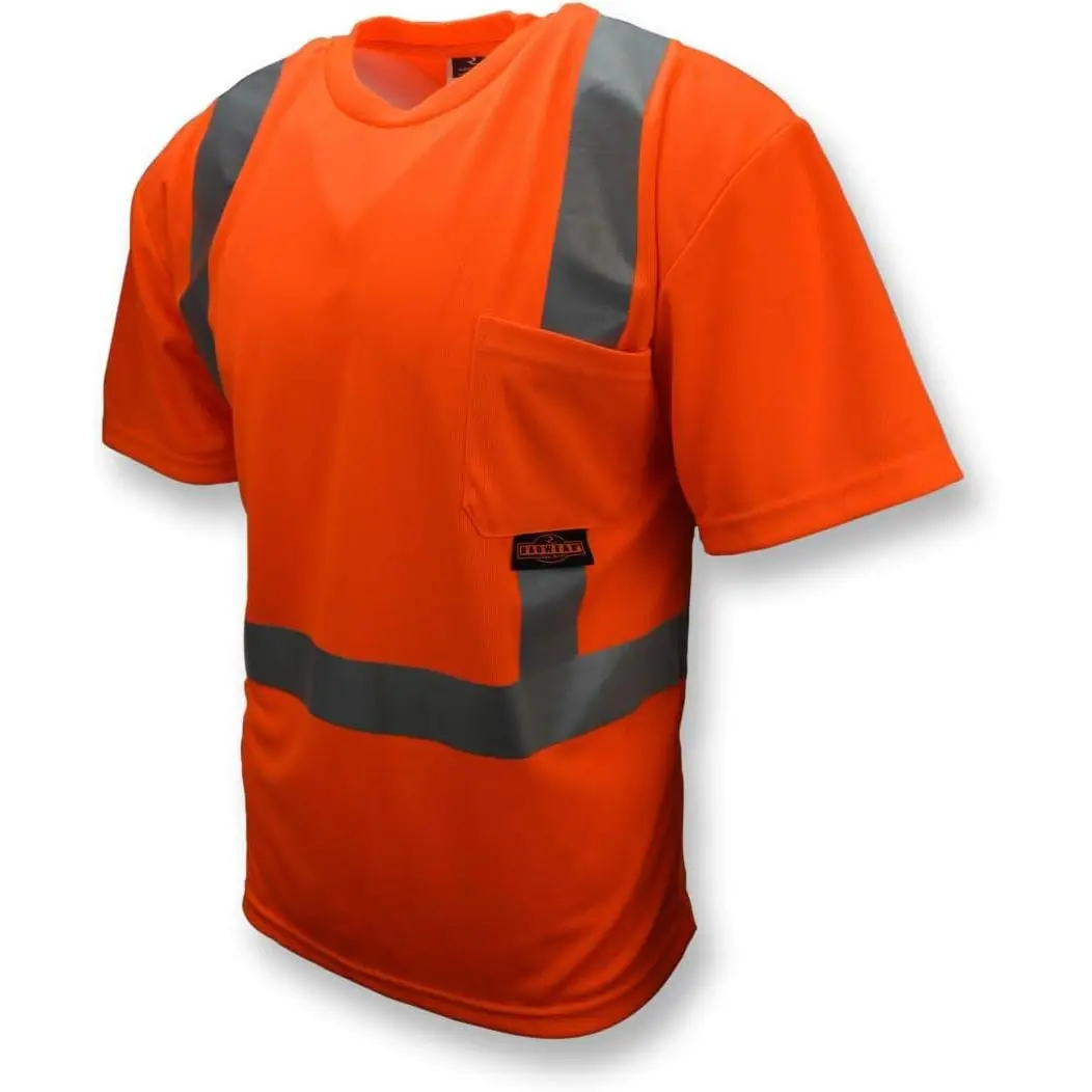 Radians Unisex Fit Industrial Safety Shirt - Short Sleeve, Class 2 ANSI, Hi-Vis Heat Transfer Stripes, Moisture Wicking, Safety Orange, Large US