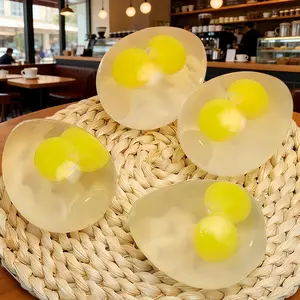 Double Yolk Egg Squishy Toy, Transparent Stress Relief Fidget, Cute Kawaii Sensory Squeeze Toy for Desk Decor