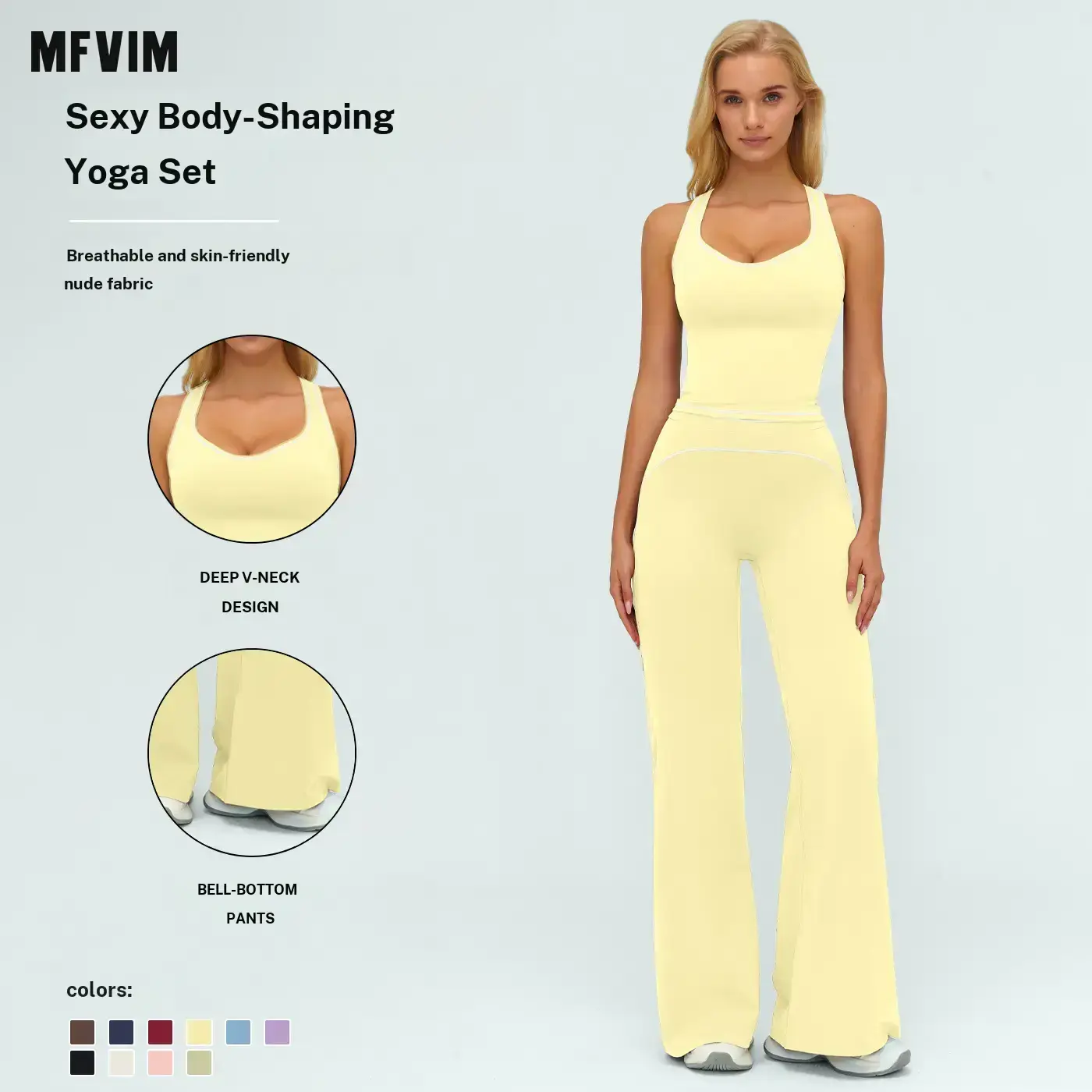 MFVIM Women's Sporty Tracksuit Set Casual Two Piece Athletic Wear, 78% Nylon 22% Spandex, Ideal for Gym & Daily Activities, H Shaped Back Design, Bell Bottom Pants,summerwins,travel essentials,camping essentials,back to school,back to school haul