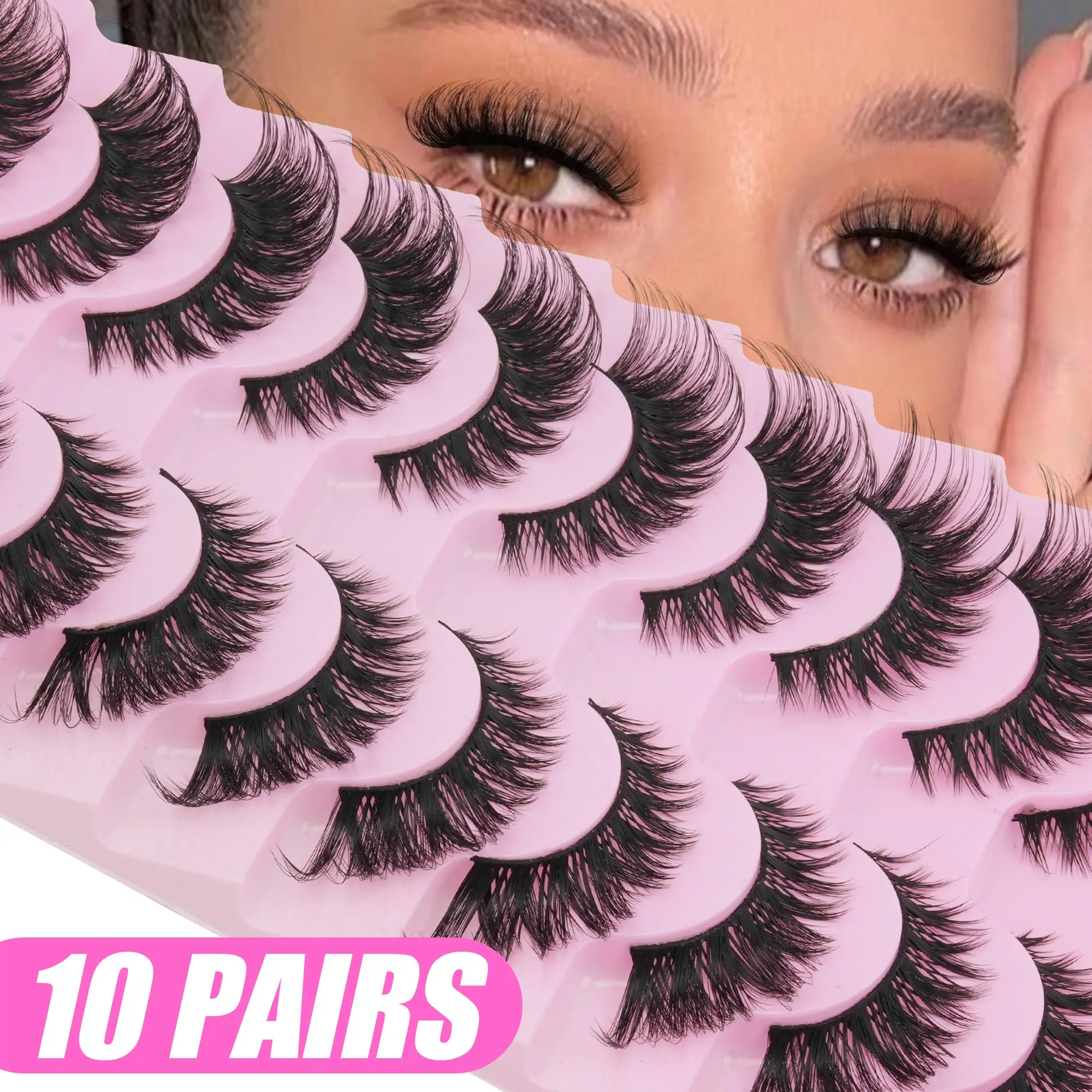 10 Pairs Natural Gradient False Lashes, Lightweight Voluminous, 6-18mm, Ultra Soft, Reusable, Comfortable, Suitable for Daily & Party Makeup, Eyelash Extension