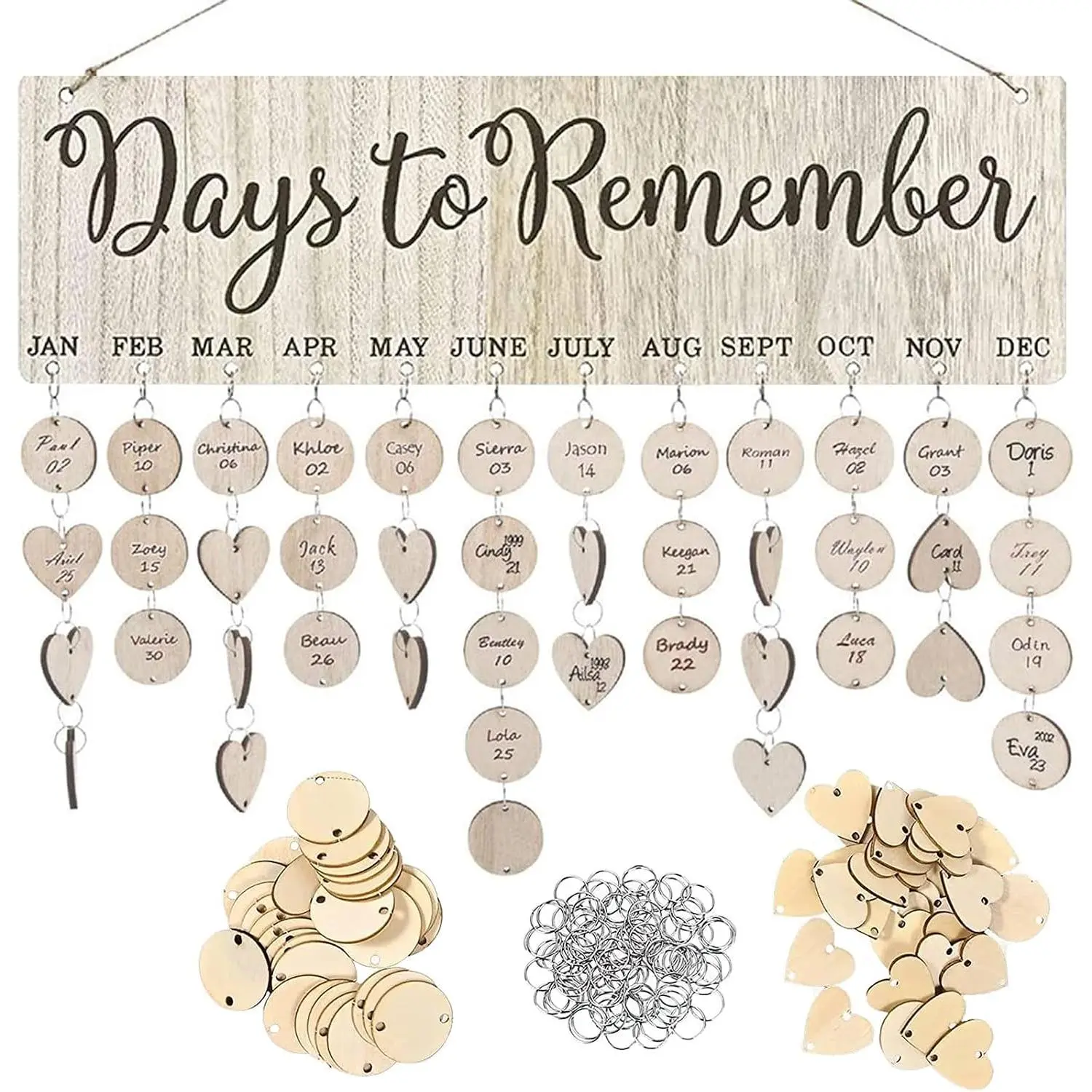 Family Birthday Reminder Calendar Board With Tags,DIY Wooden Birthday Calendar Wall  Plaque,Mother's Day/Birthday/Christmas Gifts for Mom/Grandma(Day to Remember)