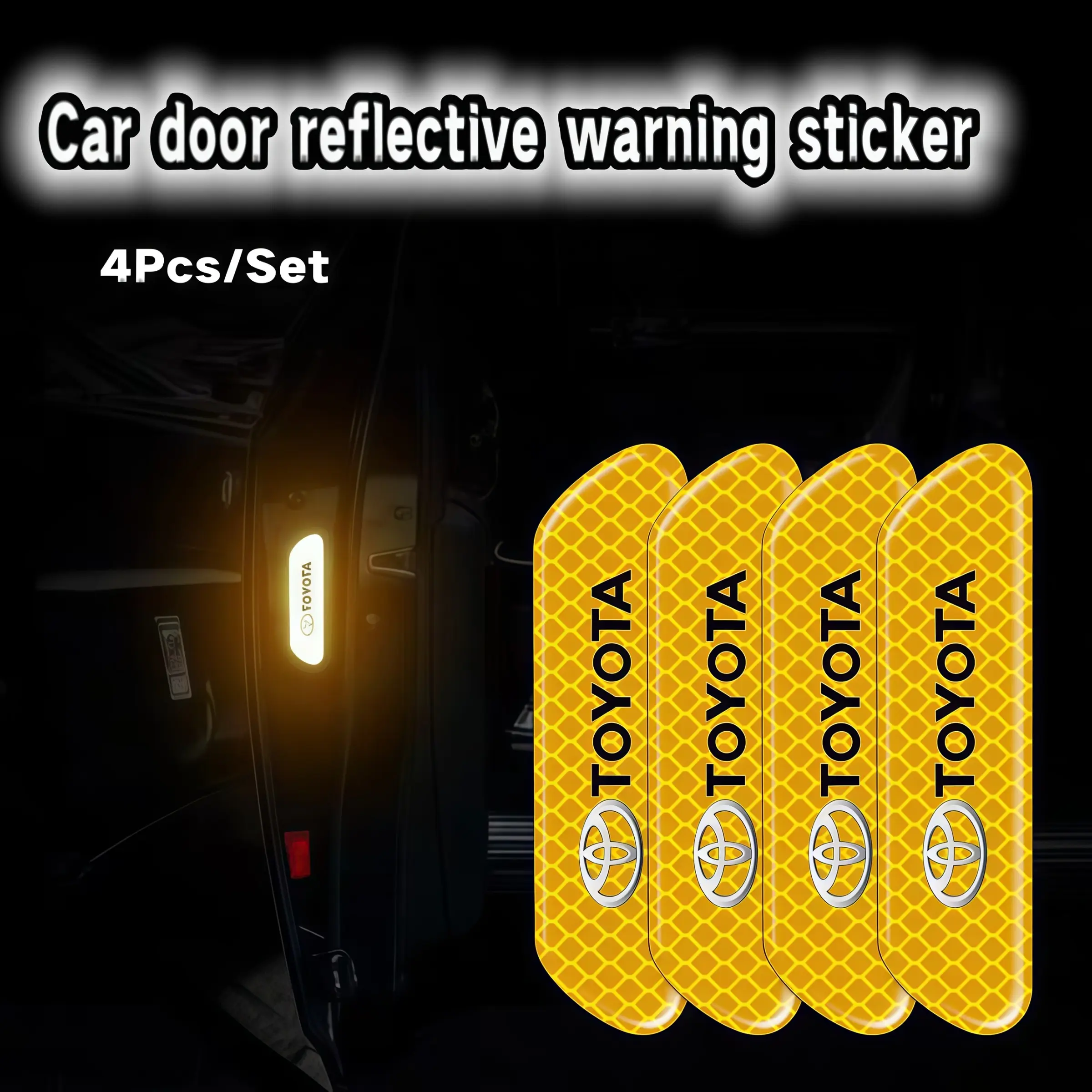 4pcs Car Safety Warning Decal, Night Reflective Mark Stickers, for Toyota Models, Enhance Visibility, Durable & Easy Application