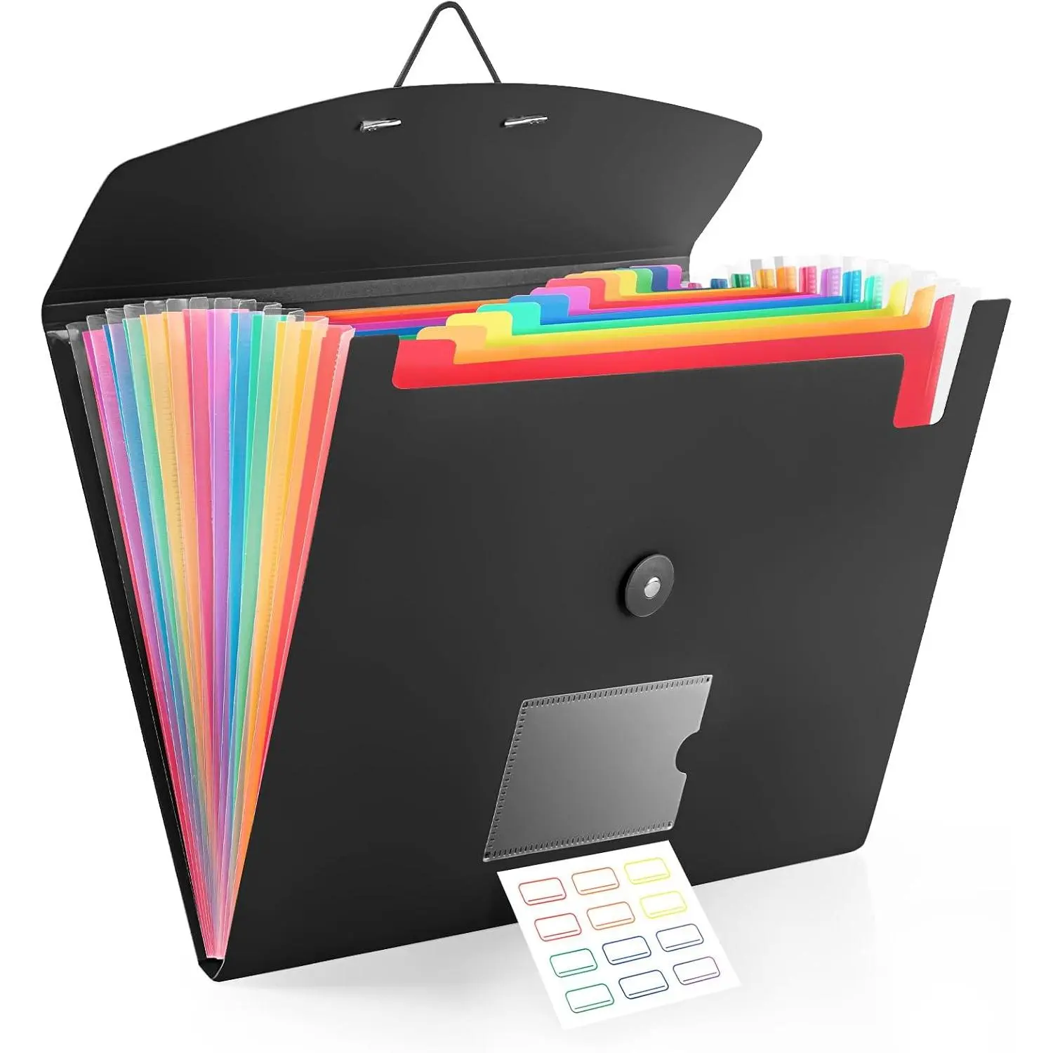 13-Pocket Accordion File Organizer with Elastic Closure - Expanding File Sorter for Letter Size A4 Papers, Ideal for Office Supplies, College Essentials (Black)