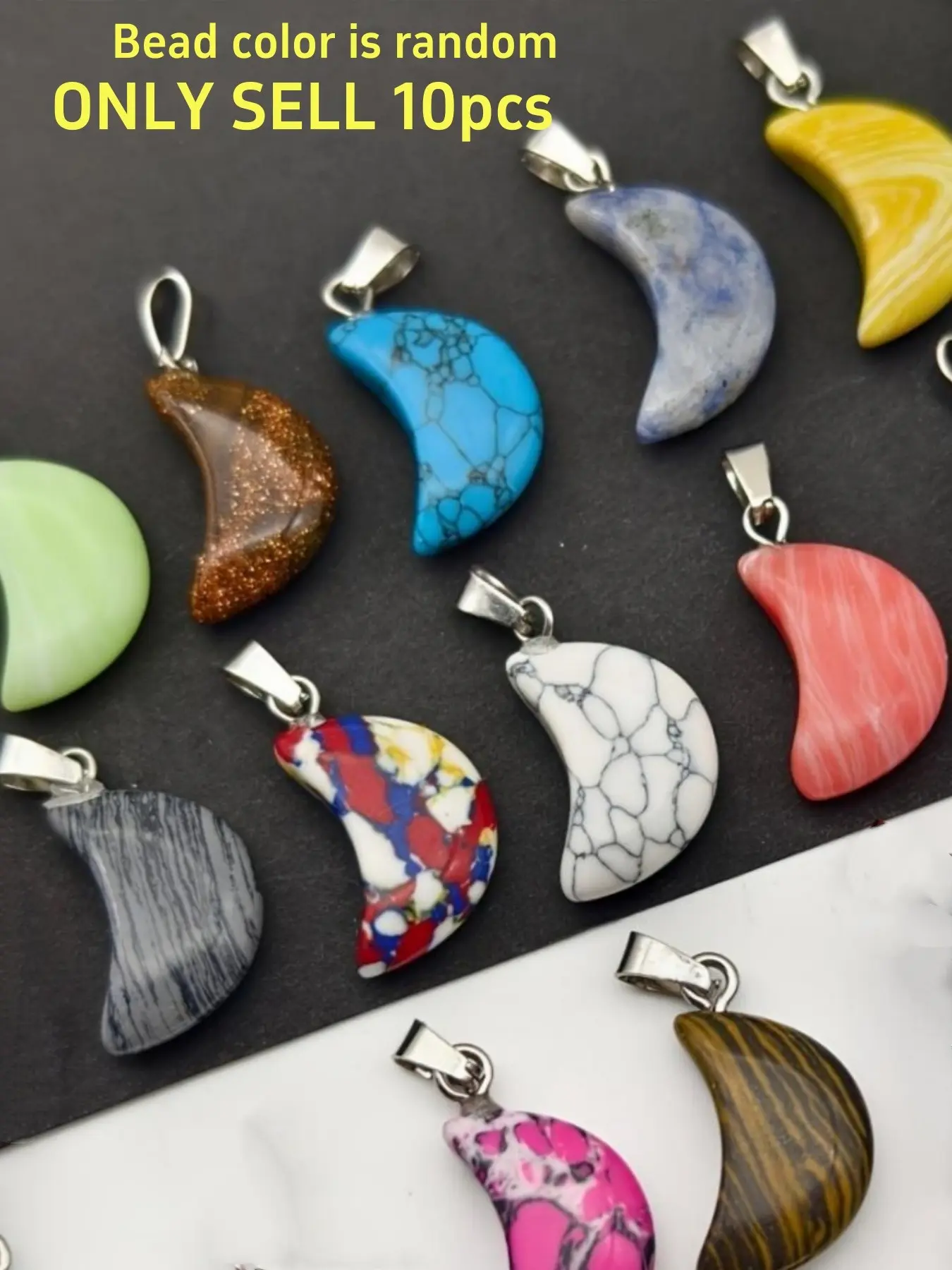 10pcs Natural Gemstone Mixed Color Moon Charms Crescent Beads for DIY Necklace Earrings Bracelet Jewelry Making Craft Supplies Fashion Jewelry Gift for Women Girls Jewelry Pendant Diy Pendants Beaded Jewelry Accessories DIY Jewelry Decoration