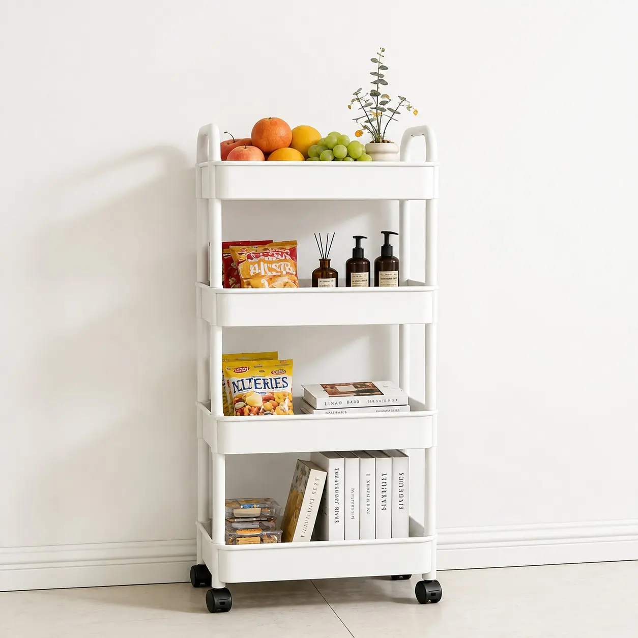 Roller Storage Cart, Simple, Multi-Layer Design, Stable, 360° Swivel Wheels, Ideal for Kitchen, Bathroom, Bedroom, Office, Organiser, Cart Organizer