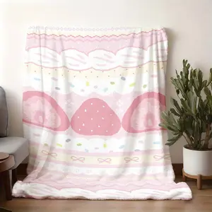 2026 New Printed Flannel Blanket Cute Strawberry Cake Style Flannel Blanket, Soft Print Throw Blanket, Multi-Purpose Warm Blanket For Bedroom And Living Room, Girlish Pink Thickened Blanket