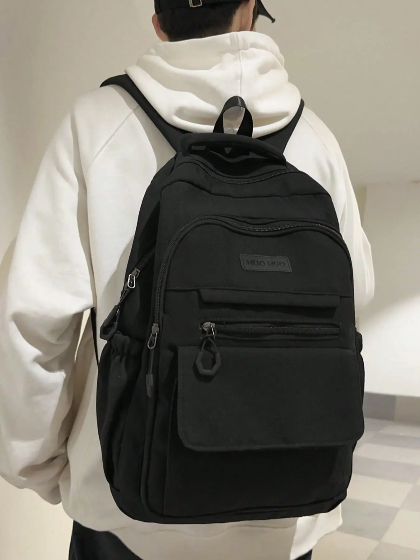 Minimalist Unisex Solid Canvas Backpack Large Capacity Multi Pocket Laptop Backpack Casual Lightweight School Bag Water Resistant Daily Travel Work Bookbag Adjustable Padded Shoulder Straps Simple Plain Student Backpack with Side Water Bottle Pockets