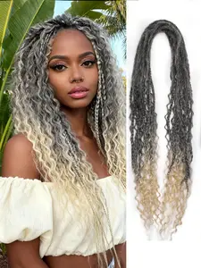 24 Inch Ombre Grey Blonde Crochet Braids Hair Extensions Double Ended Curly Boho Wavy Dreads for Women Natural Wave Easy Install for Black Women Daily Use