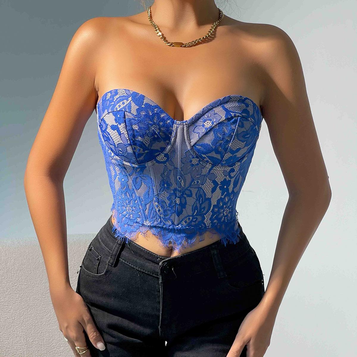 Women's Top Sexy Lace Eyelash Flower High Sense Underwear Bandeau Vest Womenswear Comfort Apricot Basic