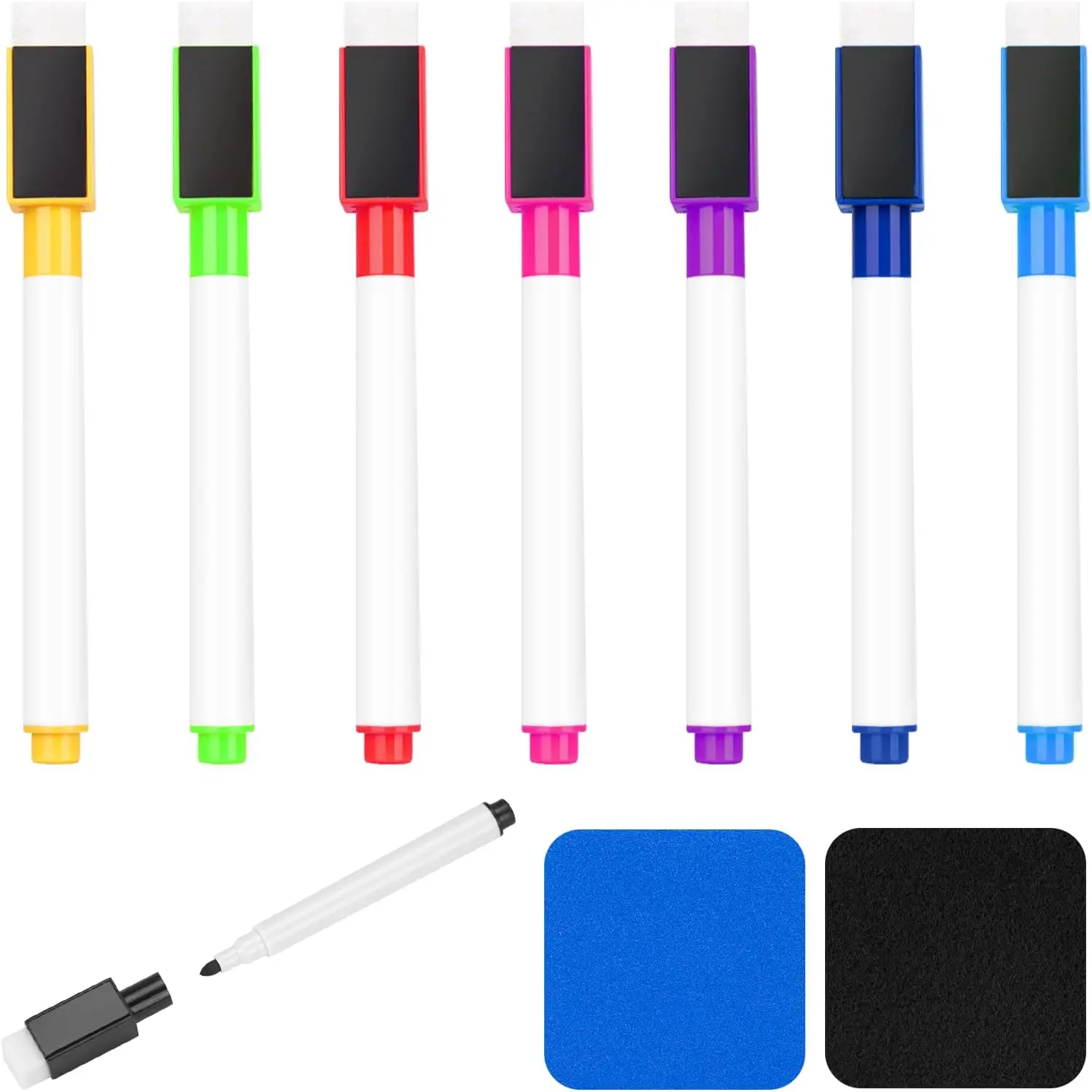 8-Count Colorful Fine Tip Dry Erase Marker Set, with Removable Eraser Cap, for Teachers, Office & School Supplies, Compatible with Whiteboards, Colorful Tips, Fine Tip Set