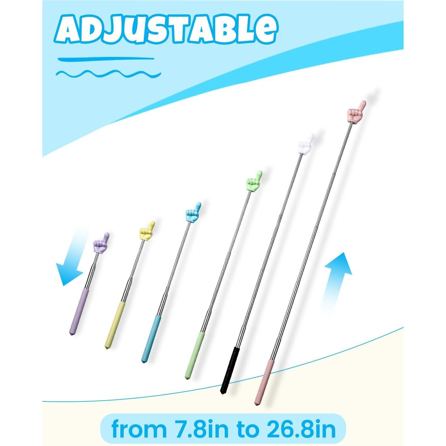 6 count Finger Pointer Stick for Classroom - Extendable Teacher Pointer Stick and Pointer Finger Tool - Colorful Hand Pointer Stick for Presentations-Telescopic Pointer Stick-Classroom Essentials