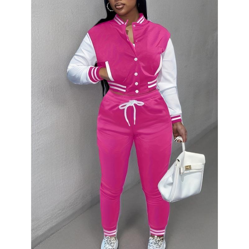 girlgirlgirl Two-Piece Casual Outfit Set - Long Sleeve Batwing Bomber Jacket and Drawstring Pants - Soft Micro Elastic Polyester, Fall/Winter Solid Color Regular Fit, No Printing, Polyester Lining, Knit Fabric