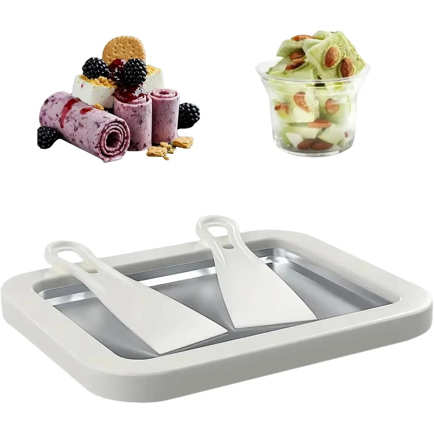 Food-Grade 304 Stainless Steel Instant Ice Cream Maker - 2 Scrapers, Rolled Plate, Gelato Pan, Odorless Healthy Spatula, Easy Cleaning, 3-4 Servings Kitchen Bakeware for Family Bonding, Healthy & Odorless Ice Cream Preparation